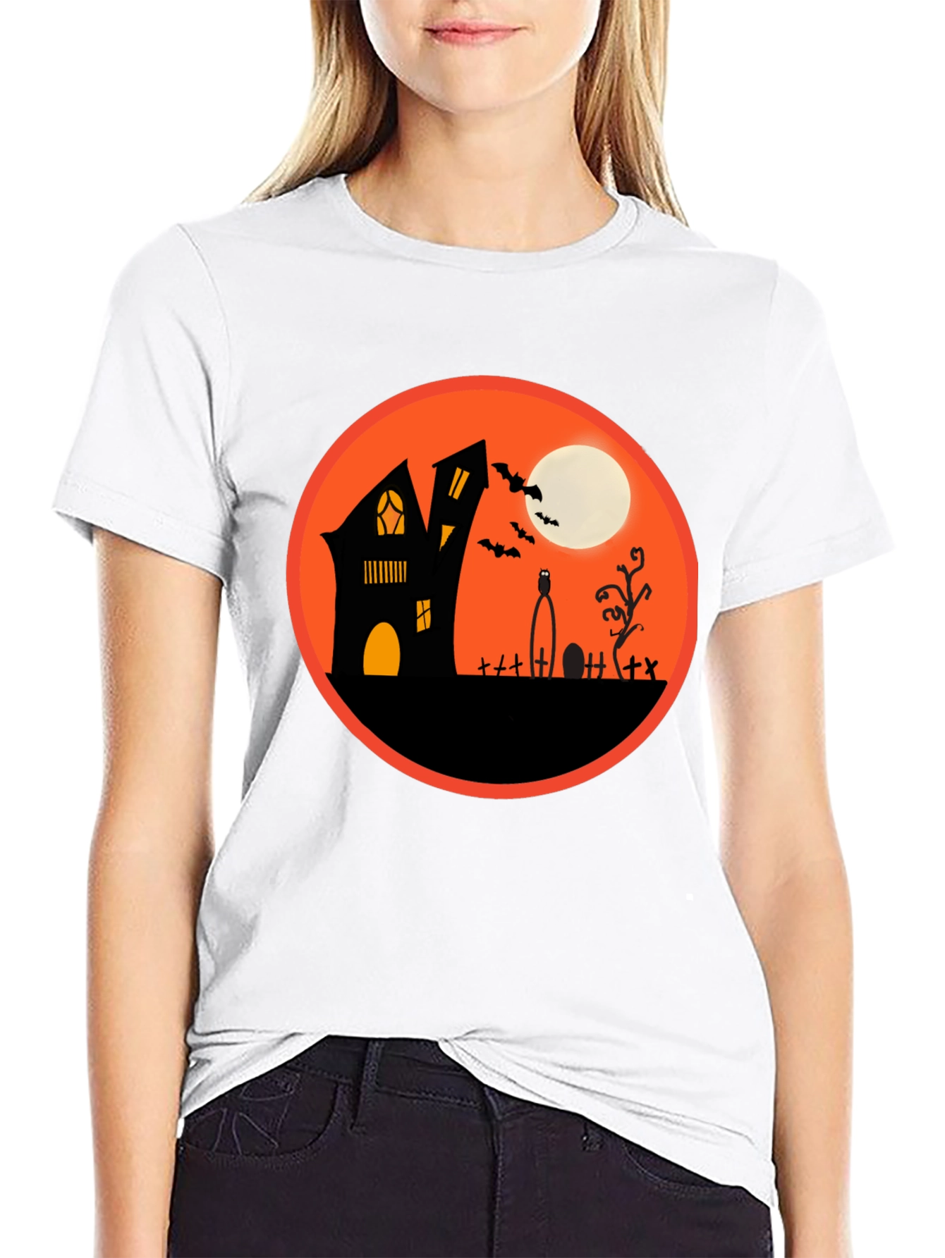 Spooky Halloween T-Shirt - Haunted House Design