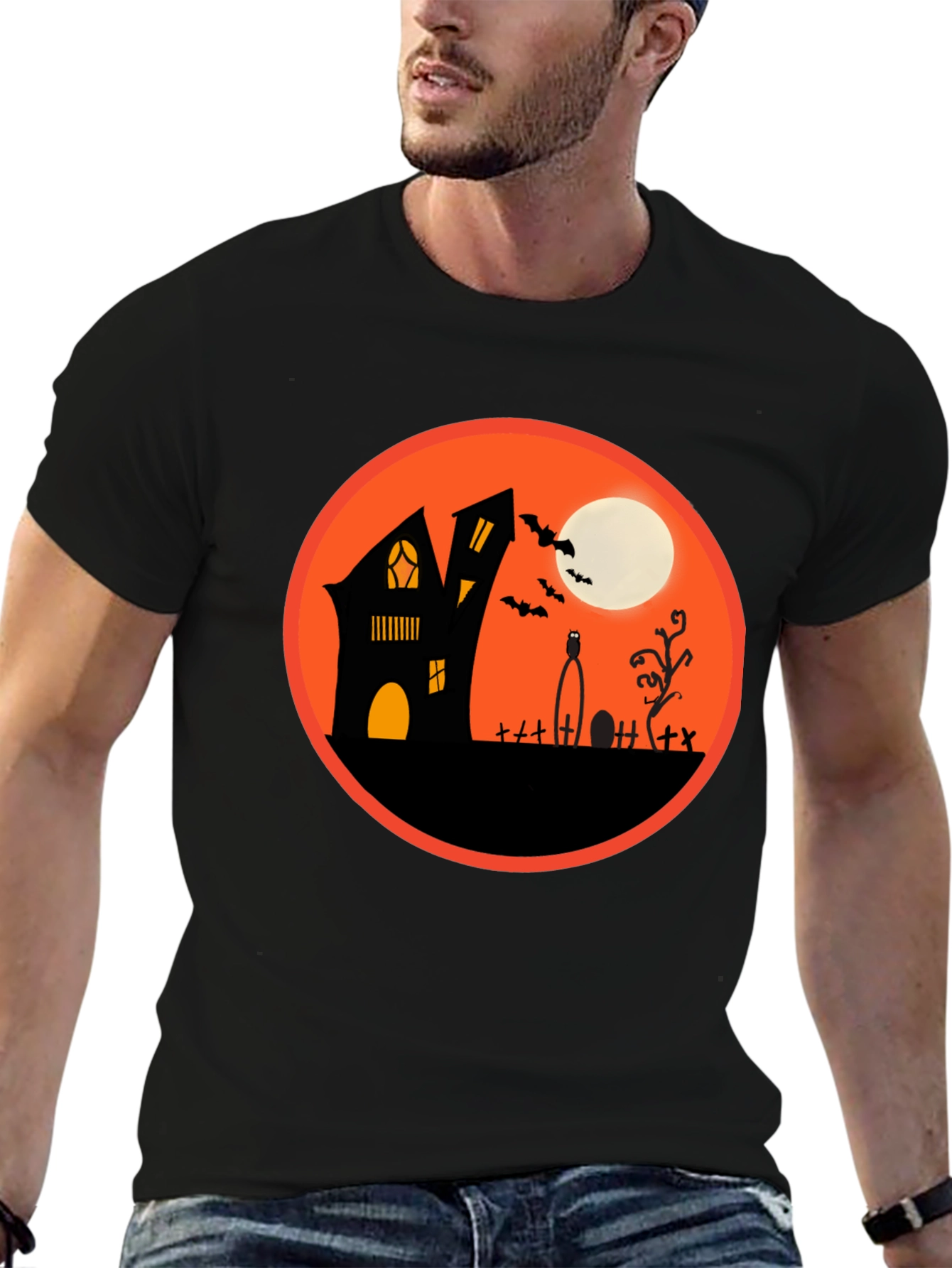 Spooky Halloween T-Shirt - Haunted House Design