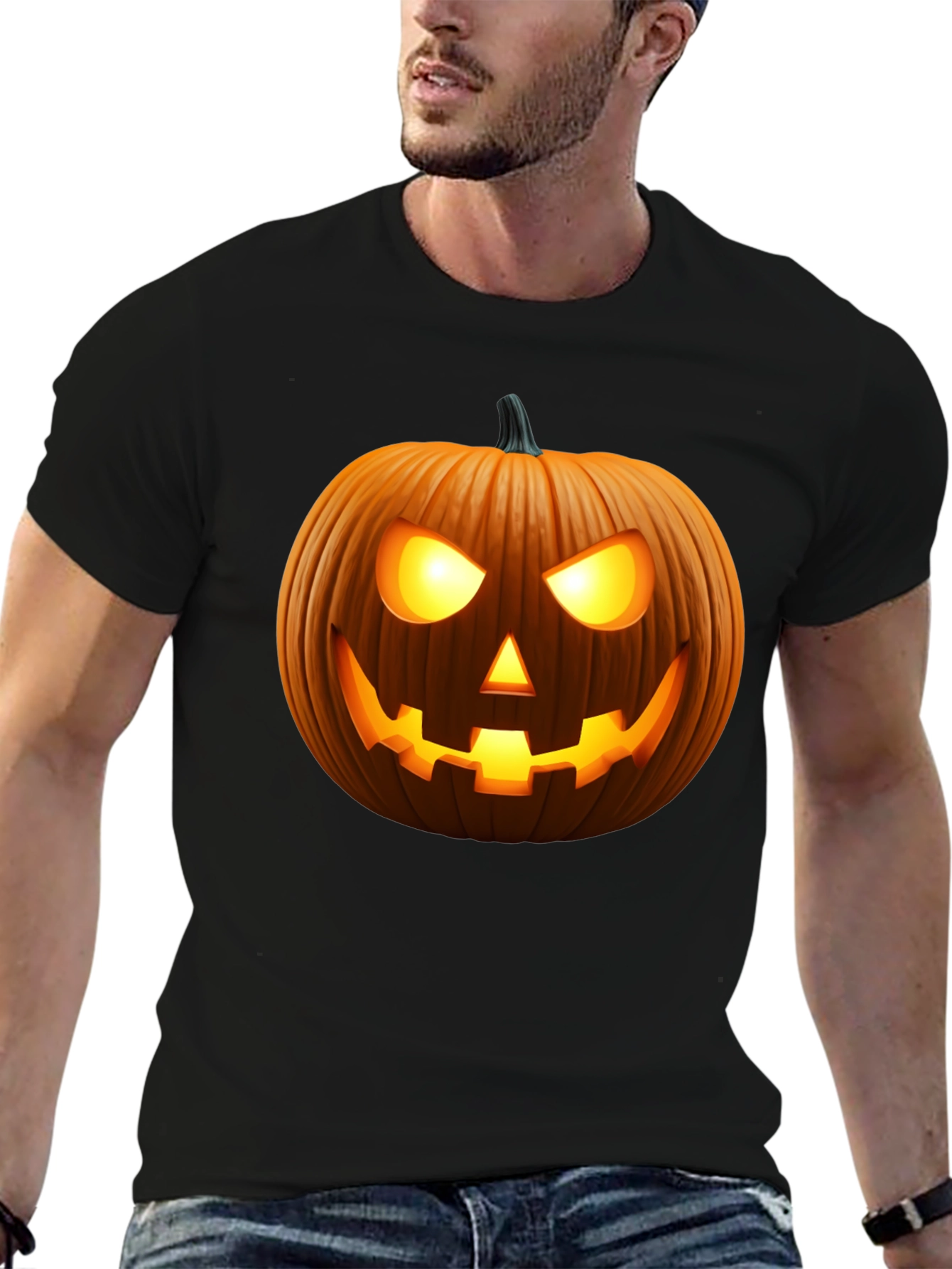 Spooky Pumpkin Halloween Black T-Shirt