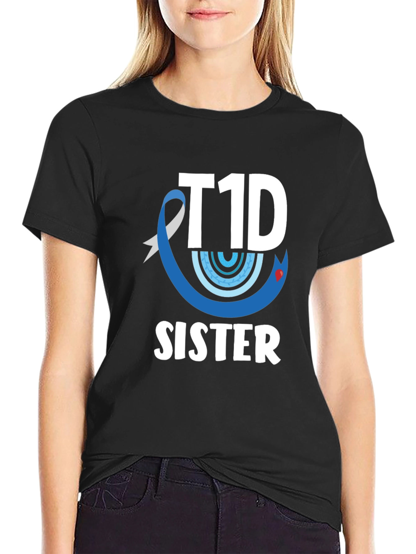 T1D Sister Black Cotton Graphic Tee
