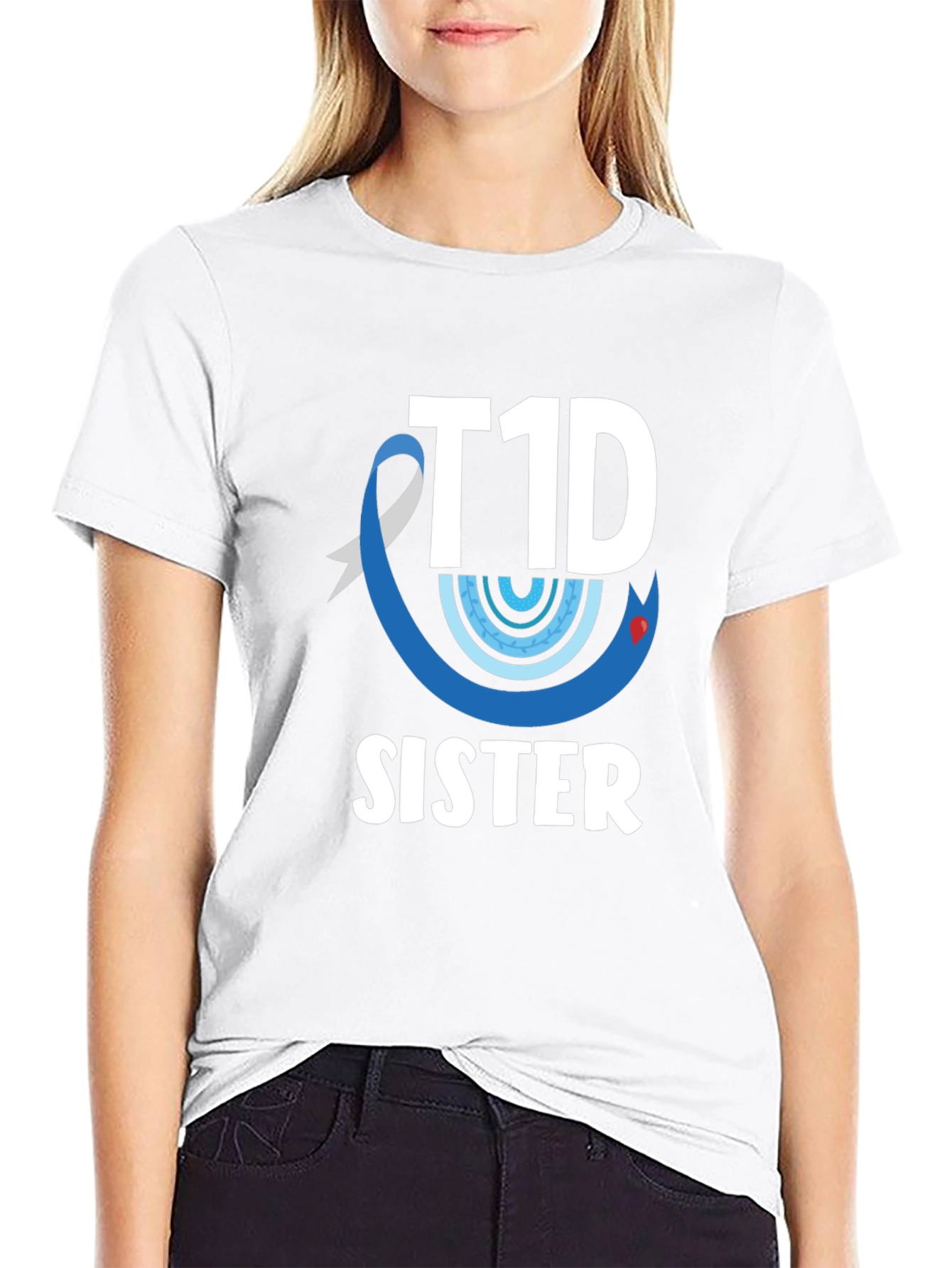 T1D Sister Black Cotton Graphic Tee