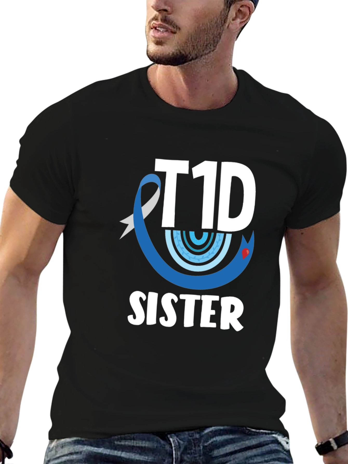 T1D Sister Black Cotton Graphic Tee