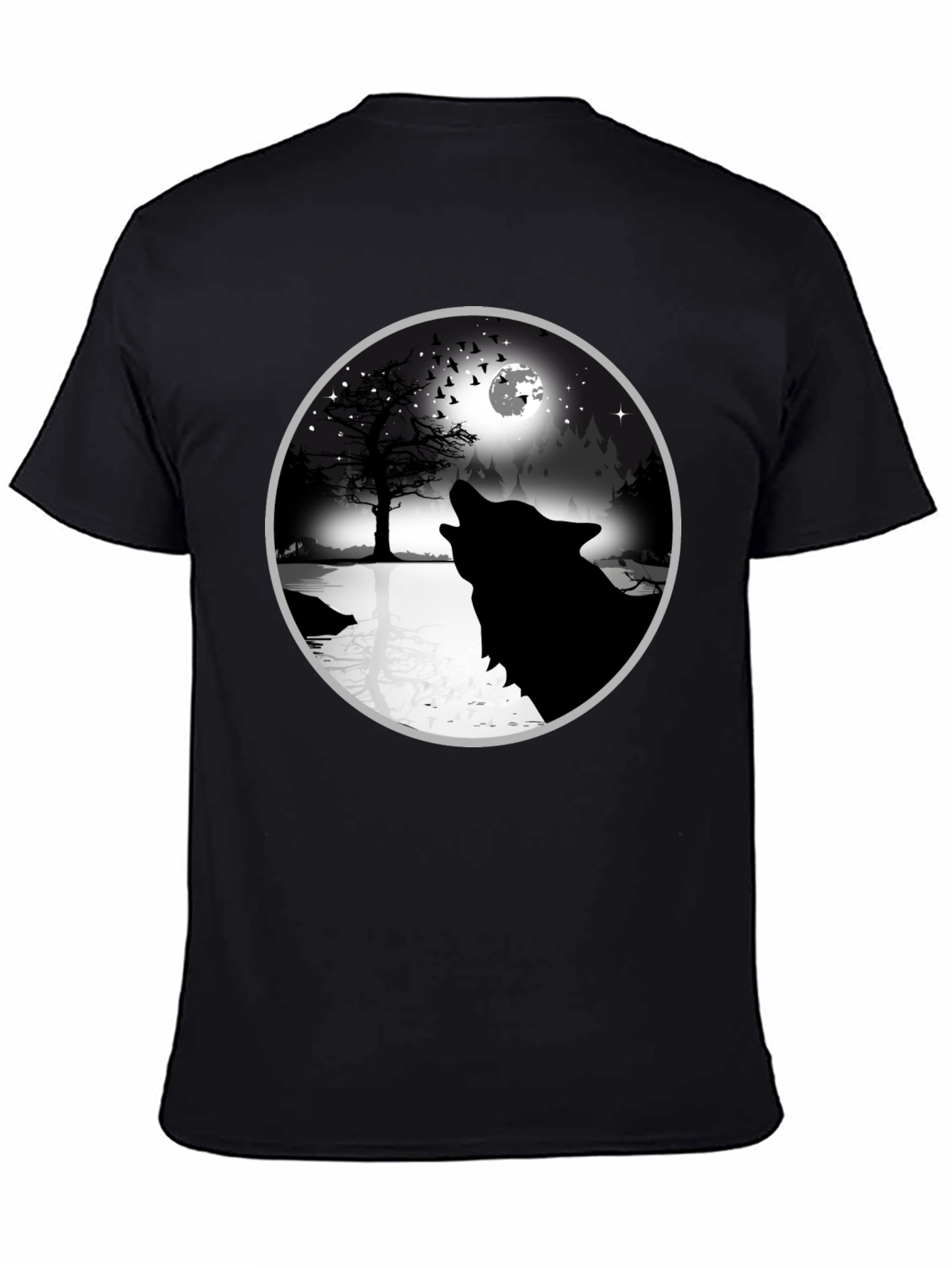 Wolf Howling at Moon Graphic Tee - Black