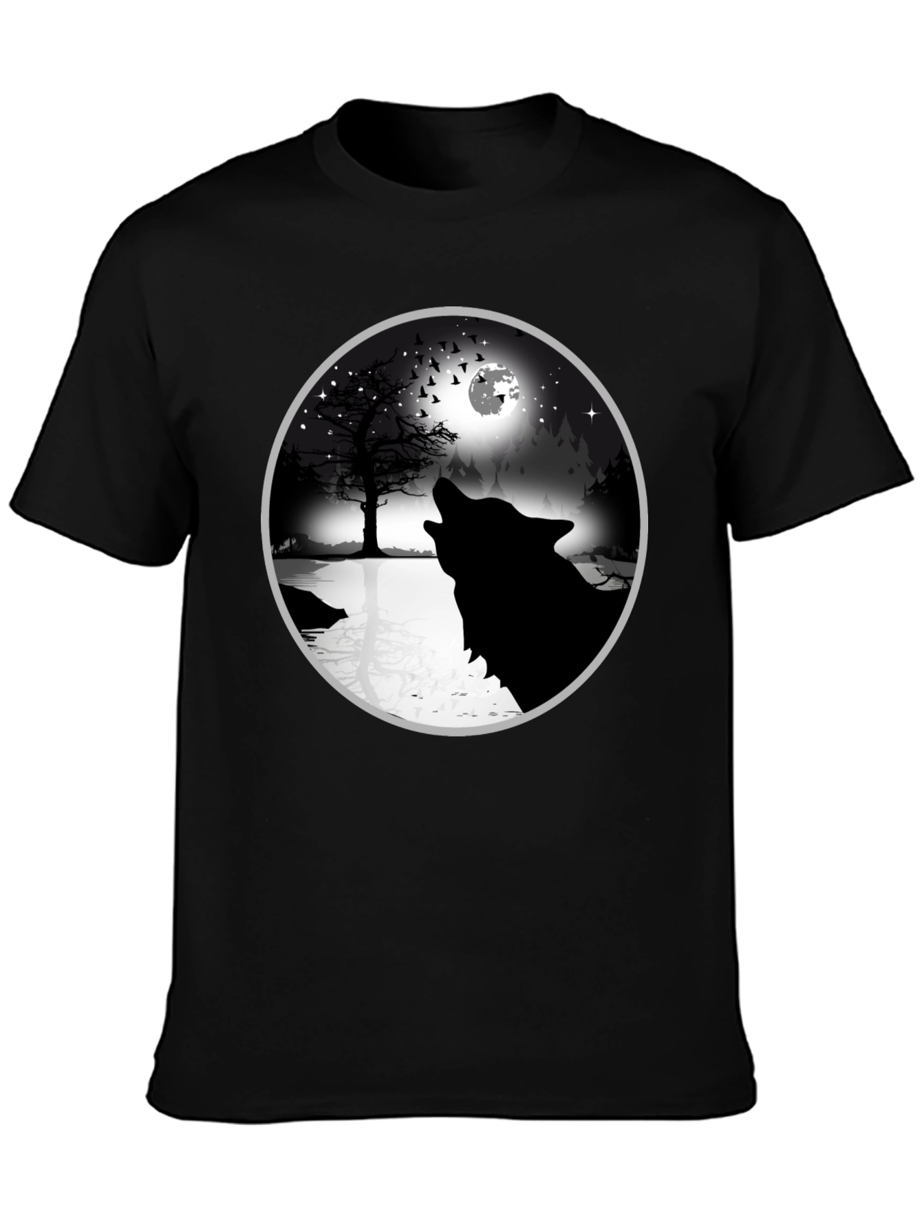 Wolf Howling at Moon Graphic Tee - Black
