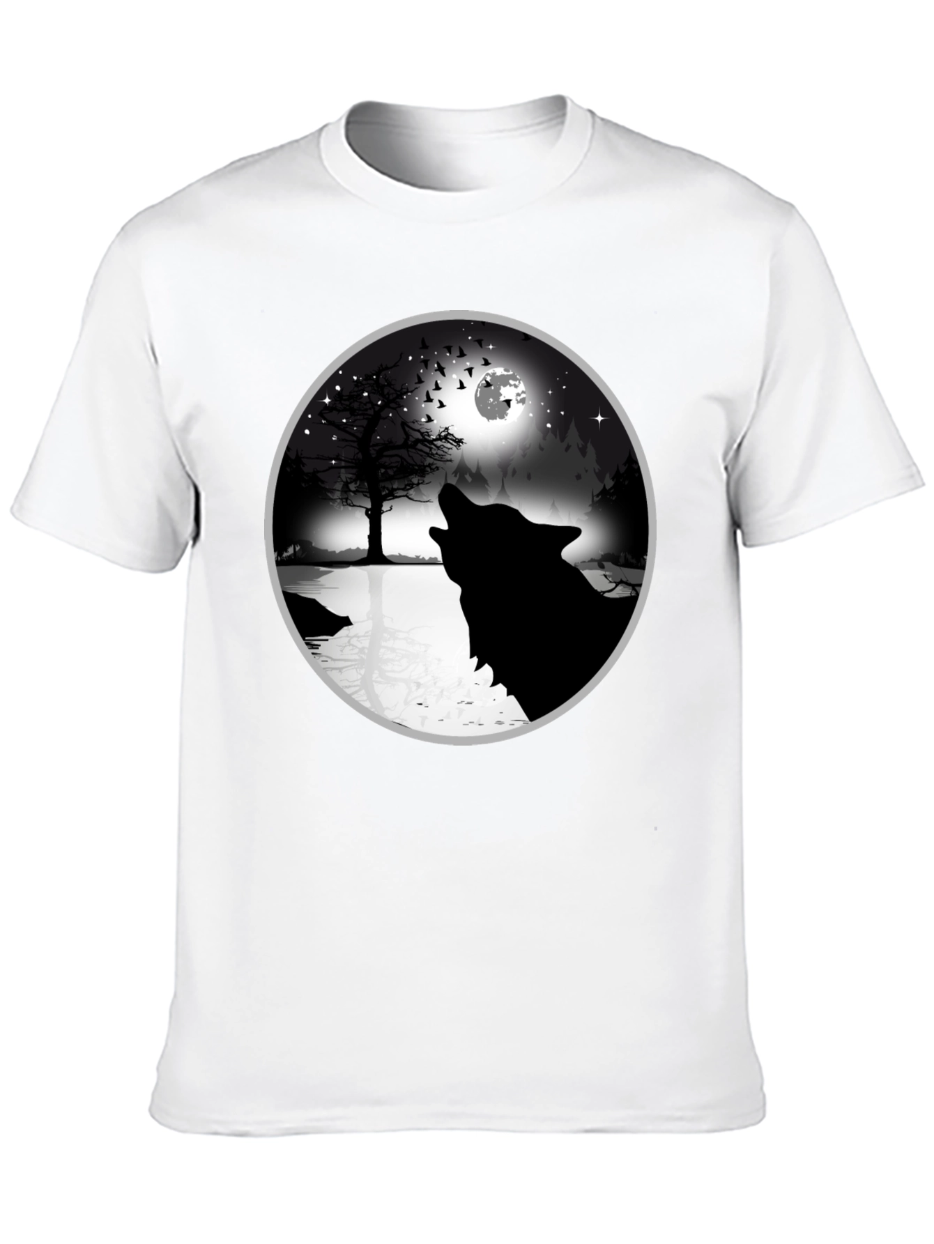 Wolf Howling at Moon Graphic Tee - Black