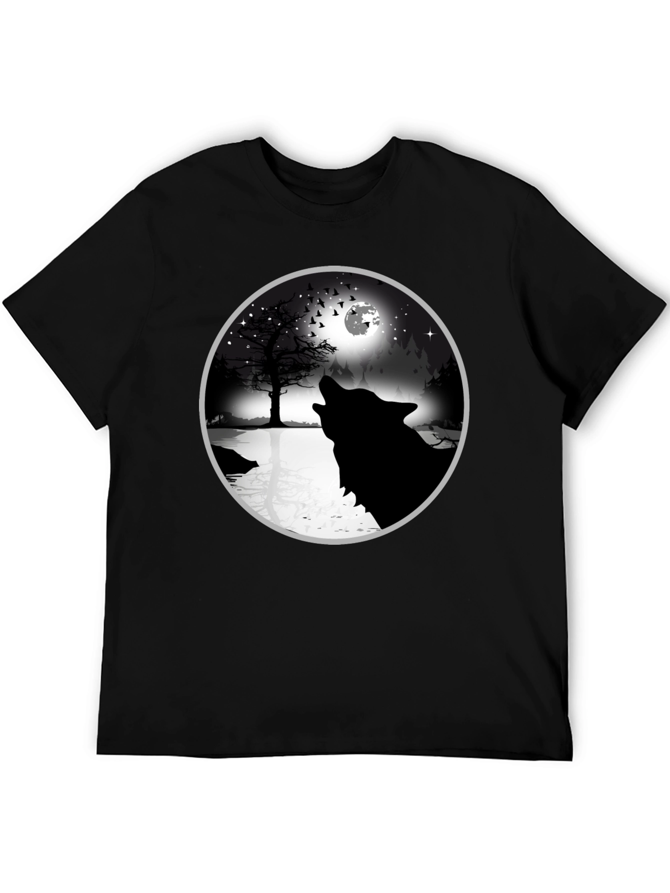 Wolf Howling at Moon Graphic Tee - Black