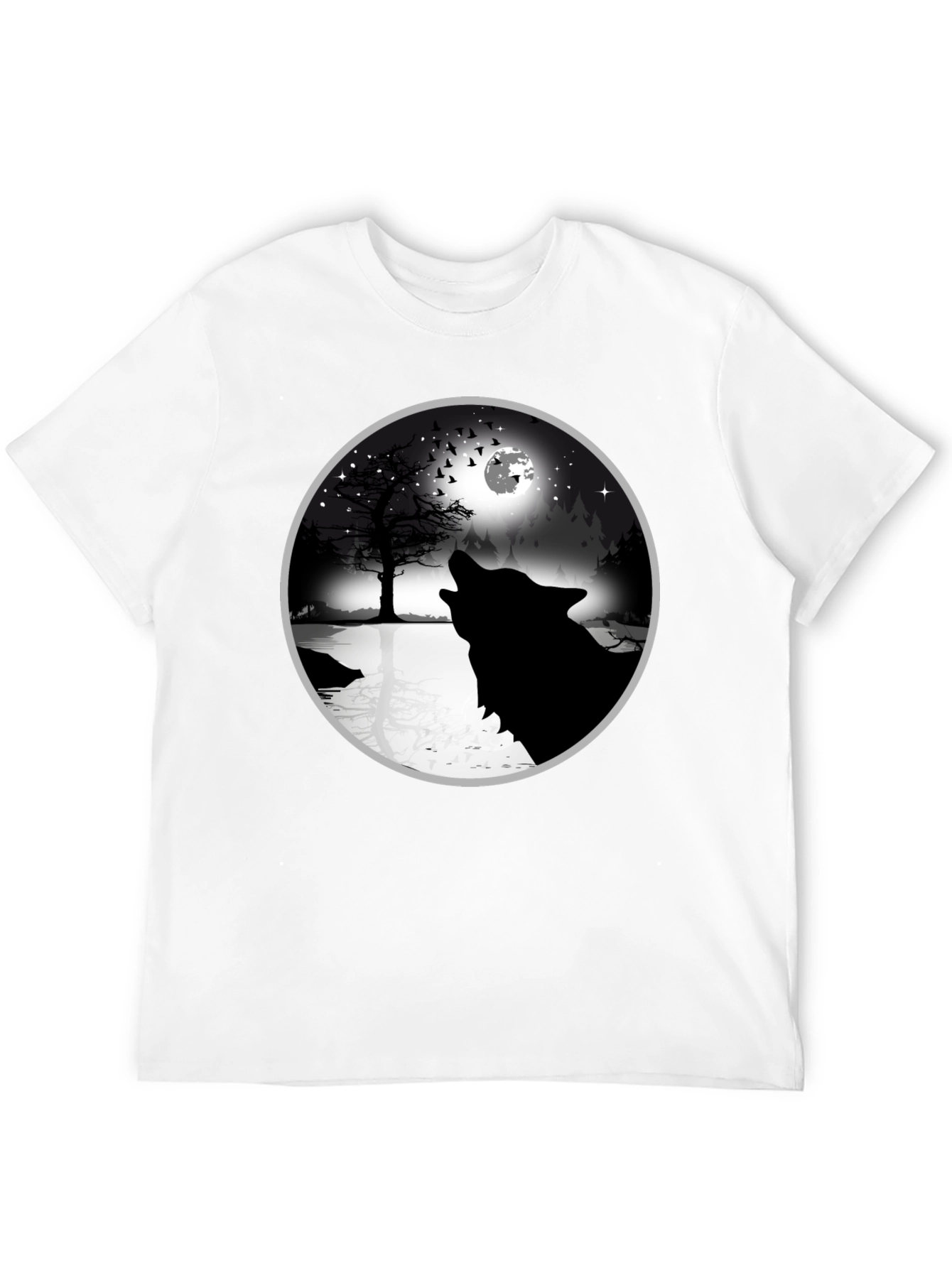 Wolf Howling at Moon Graphic Tee - Black