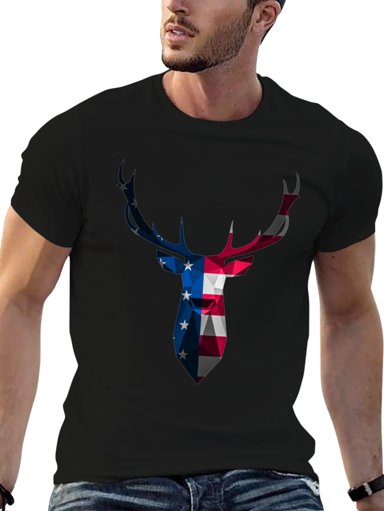 American Flag Deer Head Graphic Tee
