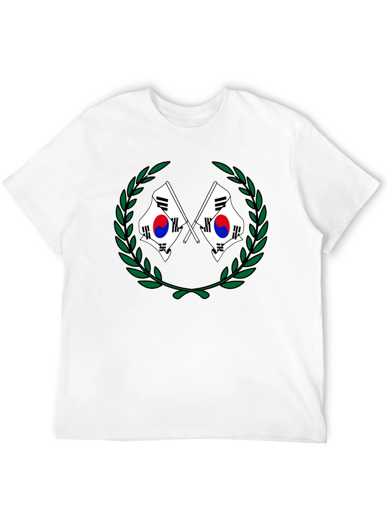 South Korea Flag Laurel Wreath Black T-Shirt