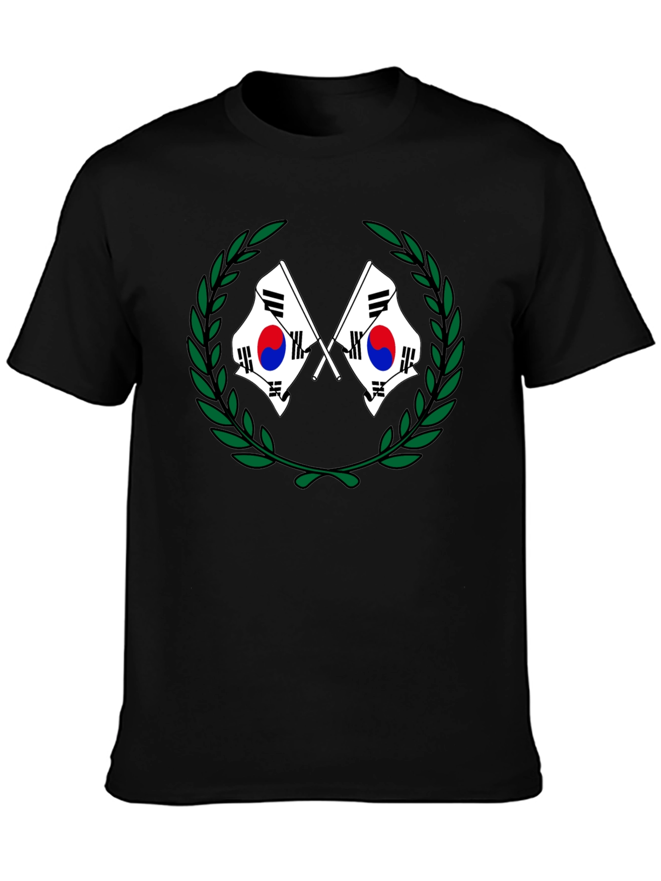 South Korea Flag Laurel Wreath Black T-Shirt