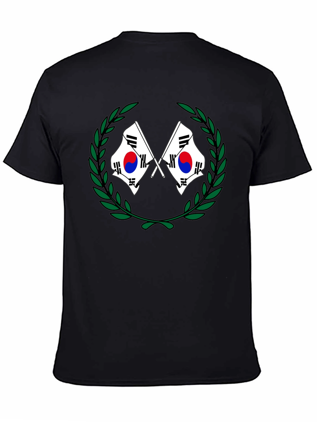 South Korea Flag Laurel Wreath Black T-Shirt