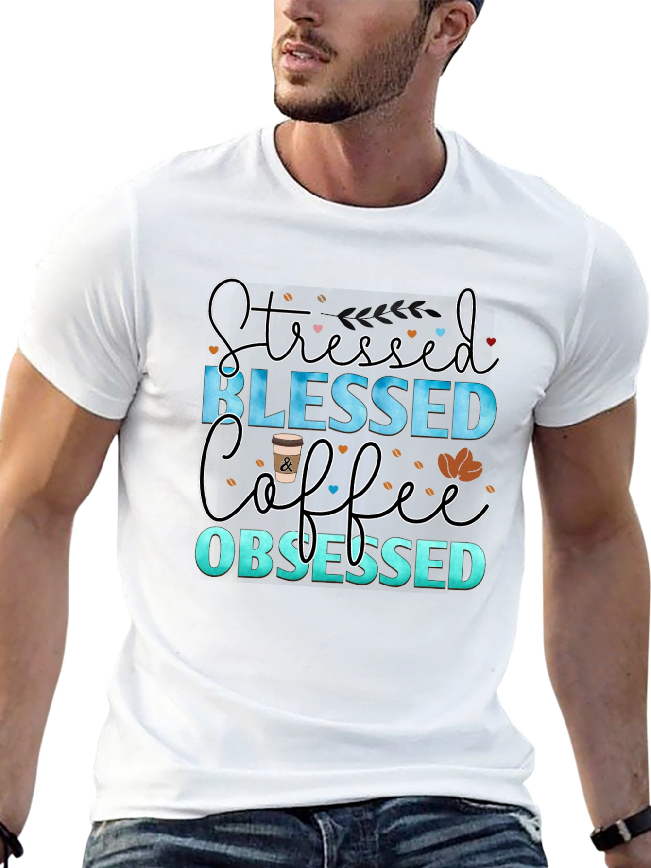 Stressed Blessed Coffee Obsessed Black T-Shirt