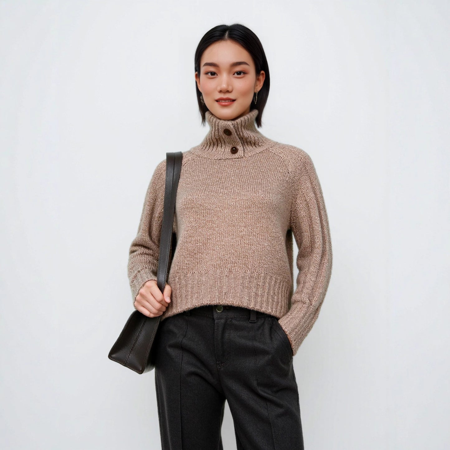 Turtleneck Sweater Women Thickened Turn-down Collar Design Loose Slimming Lazy Style Knitted Base Layer Top