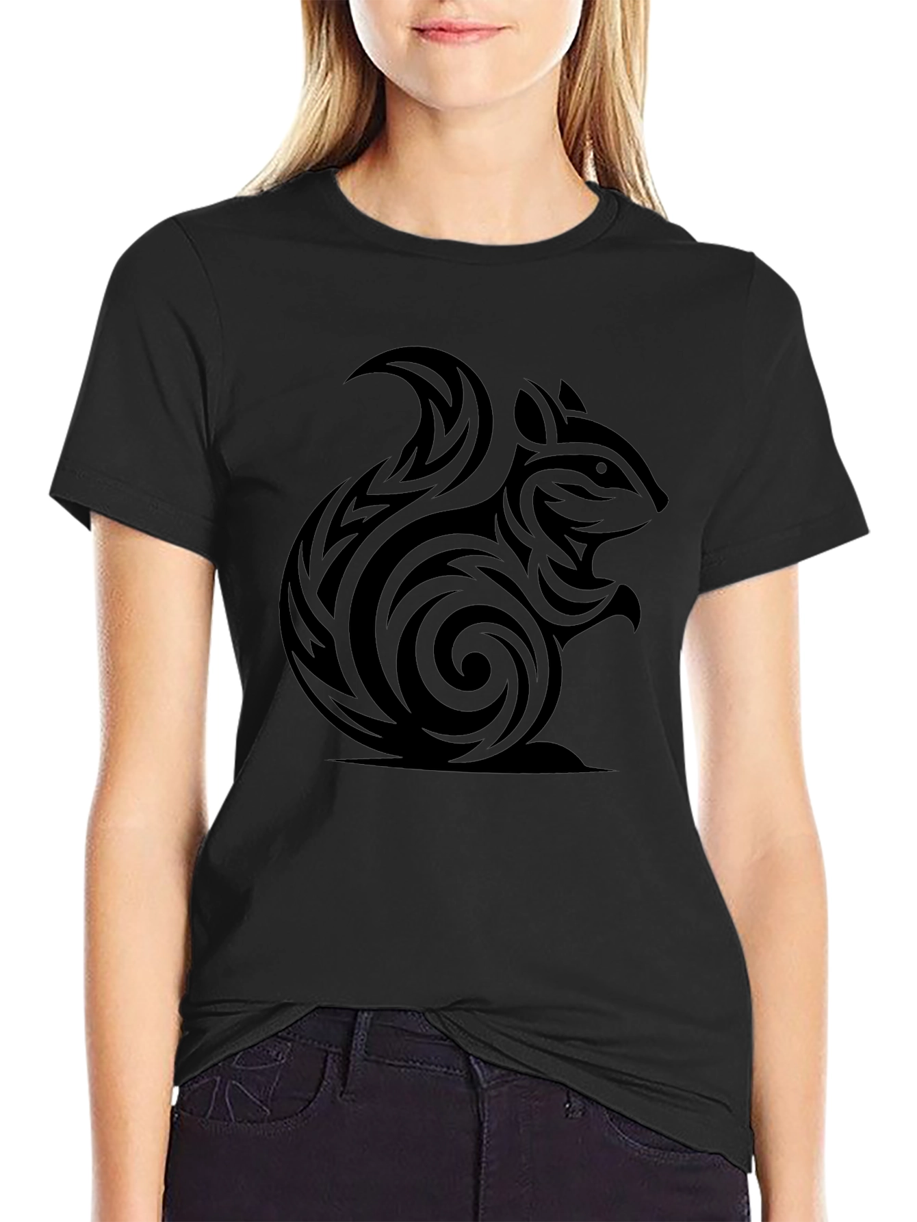 Tribal Squirrel Tee - Black Cotton Graphic T-Shirt