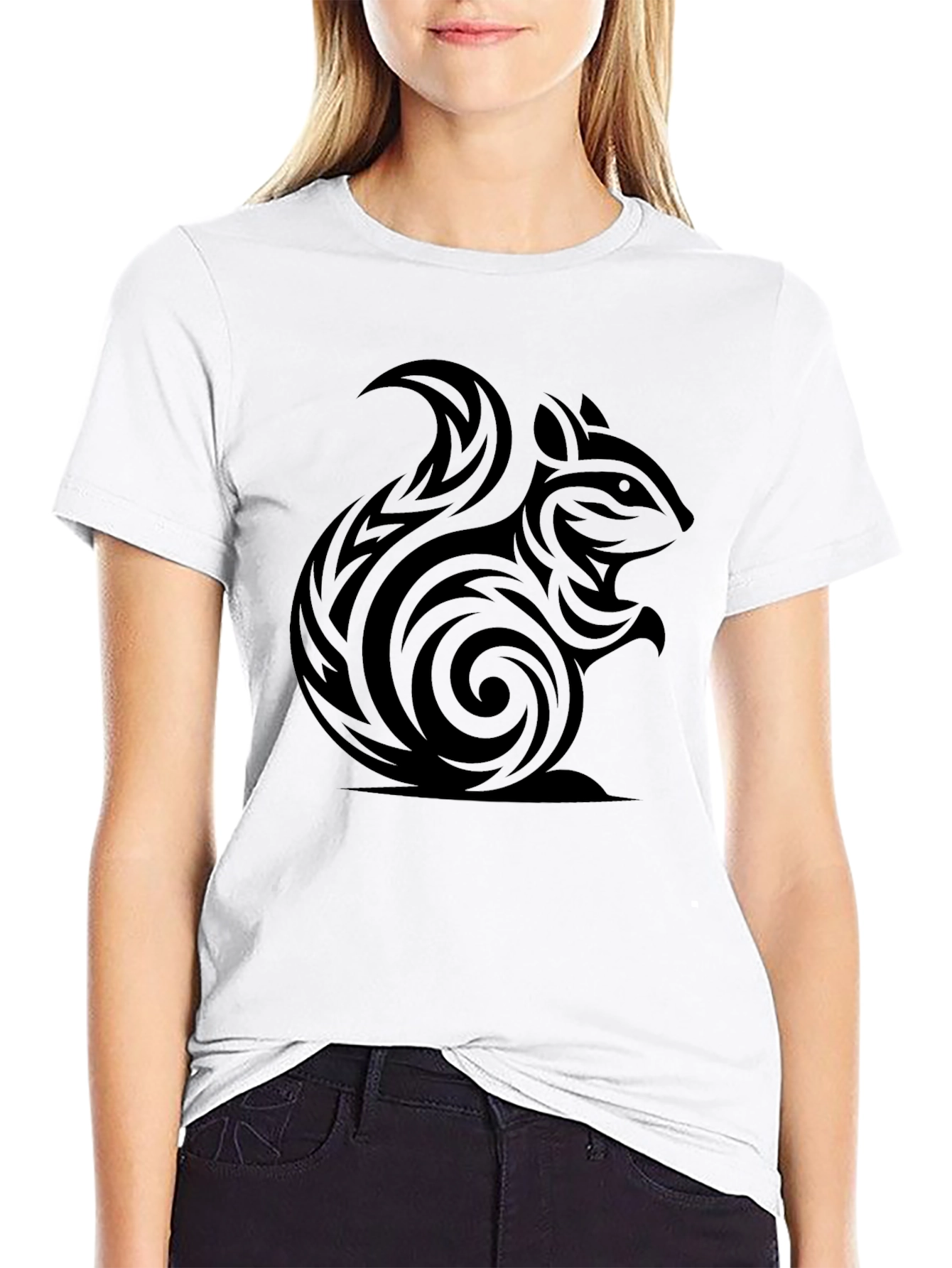 Tribal Squirrel Tee - Black Cotton Graphic T-Shirt