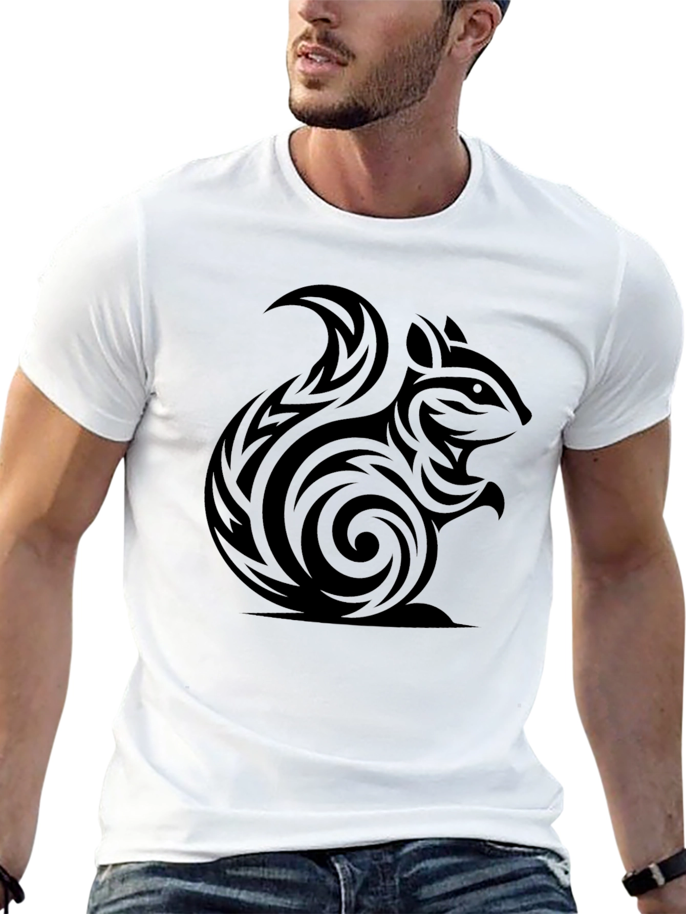 Tribal Squirrel Tee - Black Cotton Graphic T-Shirt