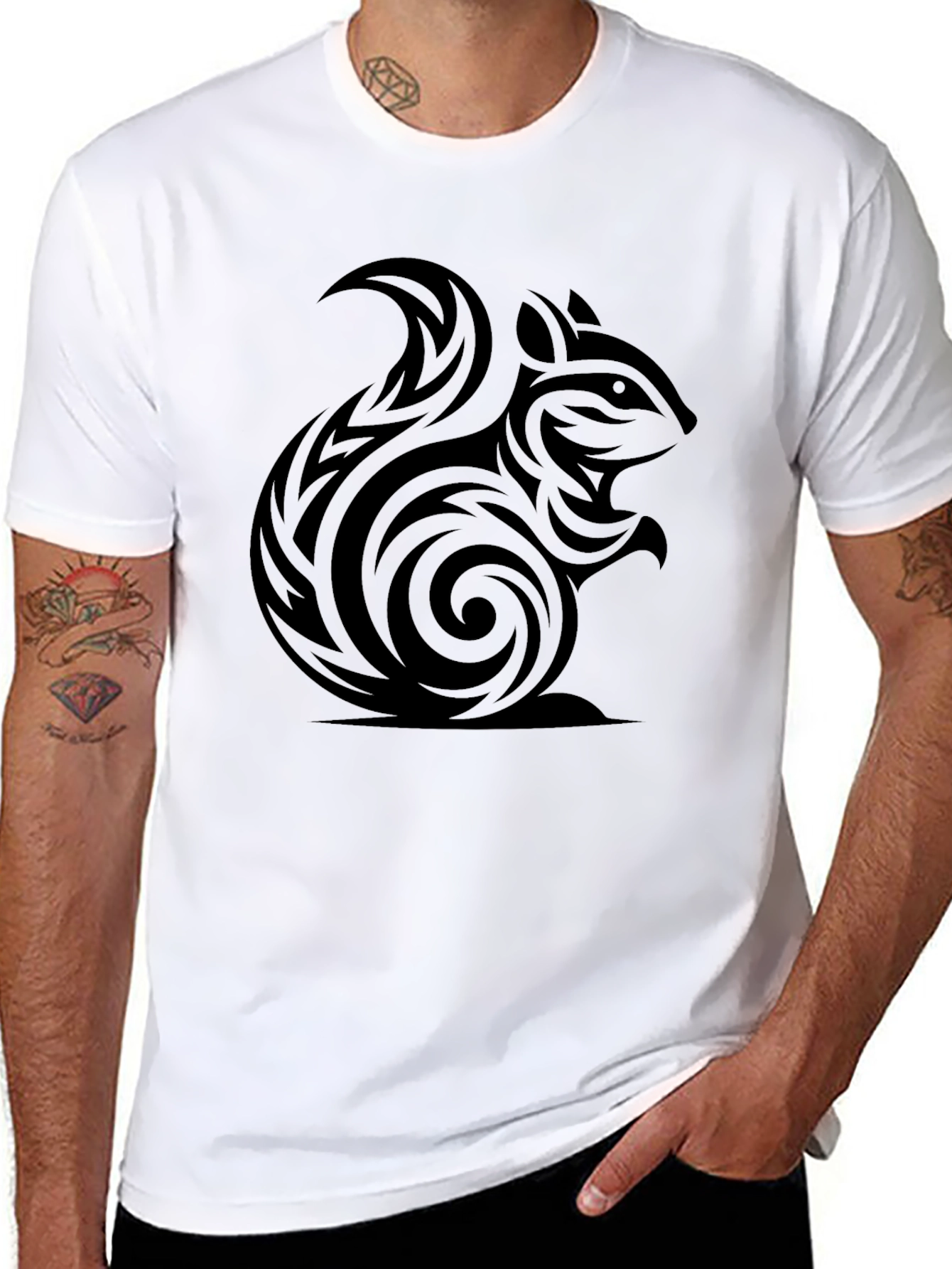 Tribal Squirrel Tee - Black Cotton Graphic T-Shirt
