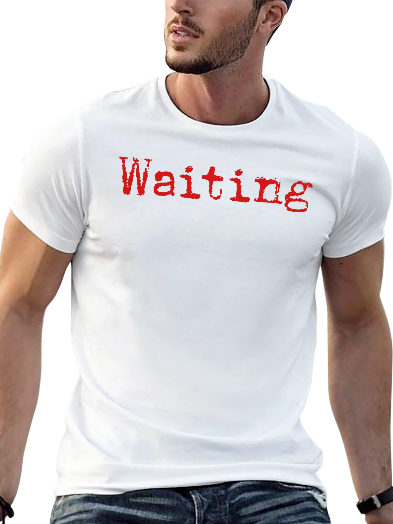 Waiting T-Shirt - Red Grunge Text on Black