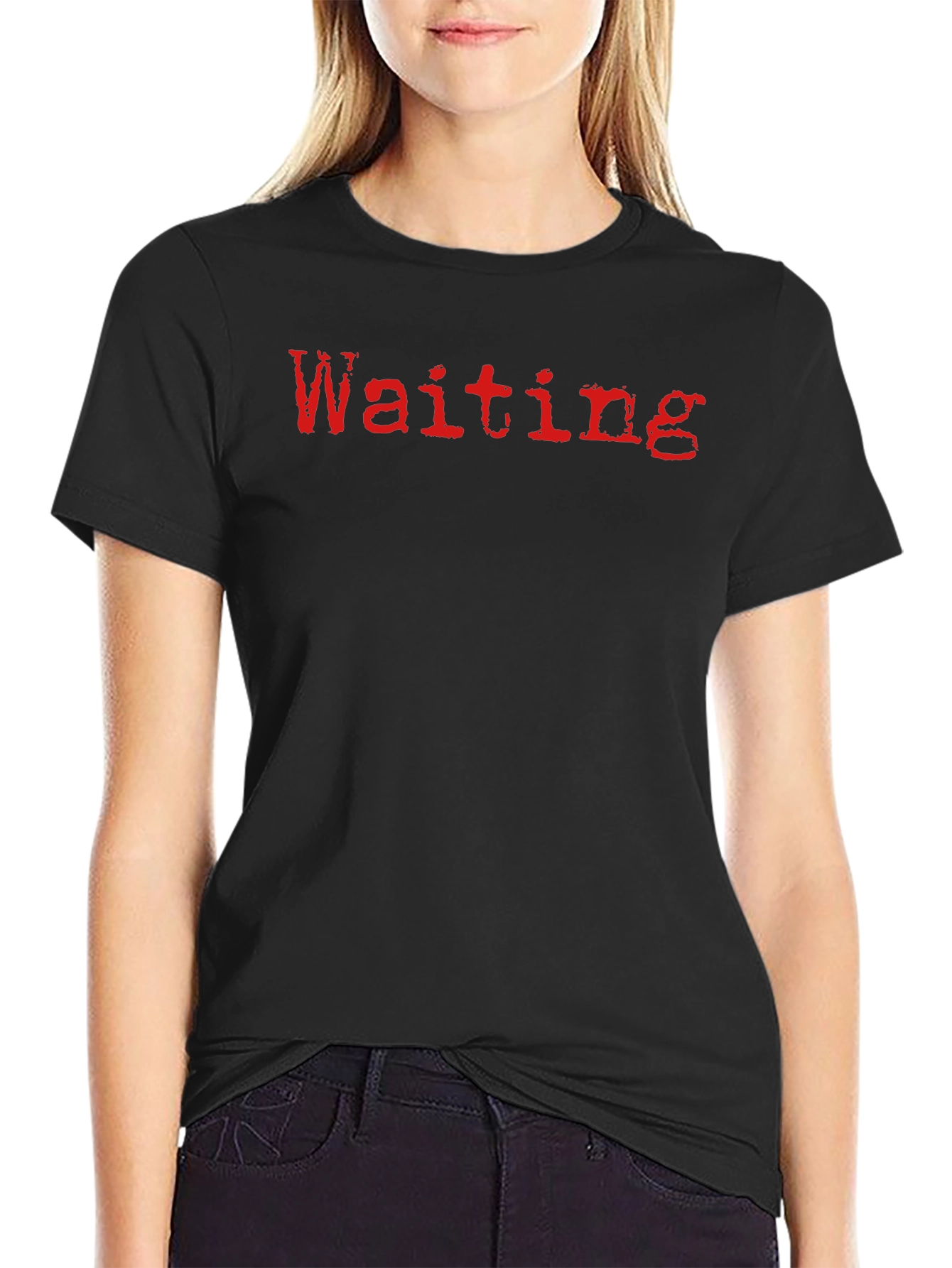 Waiting T-Shirt - Red Grunge Text on Black