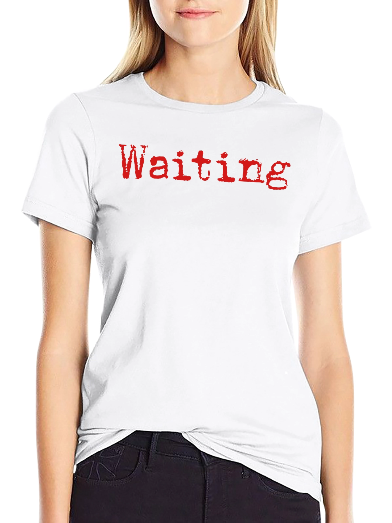 Waiting T-Shirt - Red Grunge Text on Black