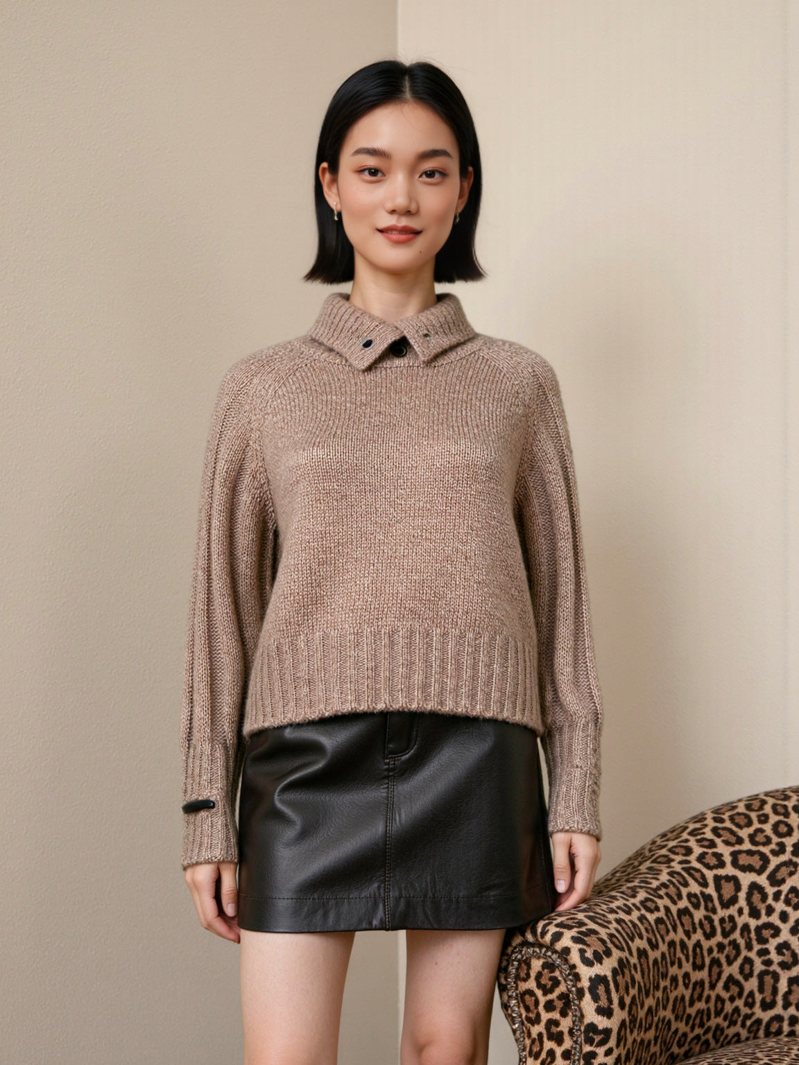 Turtleneck Sweater Women Thickened Turn-down Collar Design Loose Slimming Lazy Style Knitted Base Layer Top