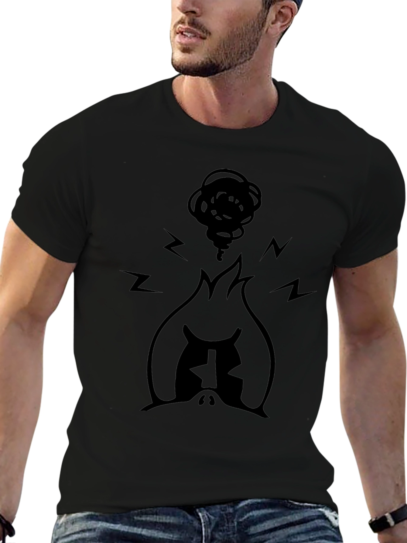 Angry Mascot Graphic Tee - Black Cotton Blend T-Shirt