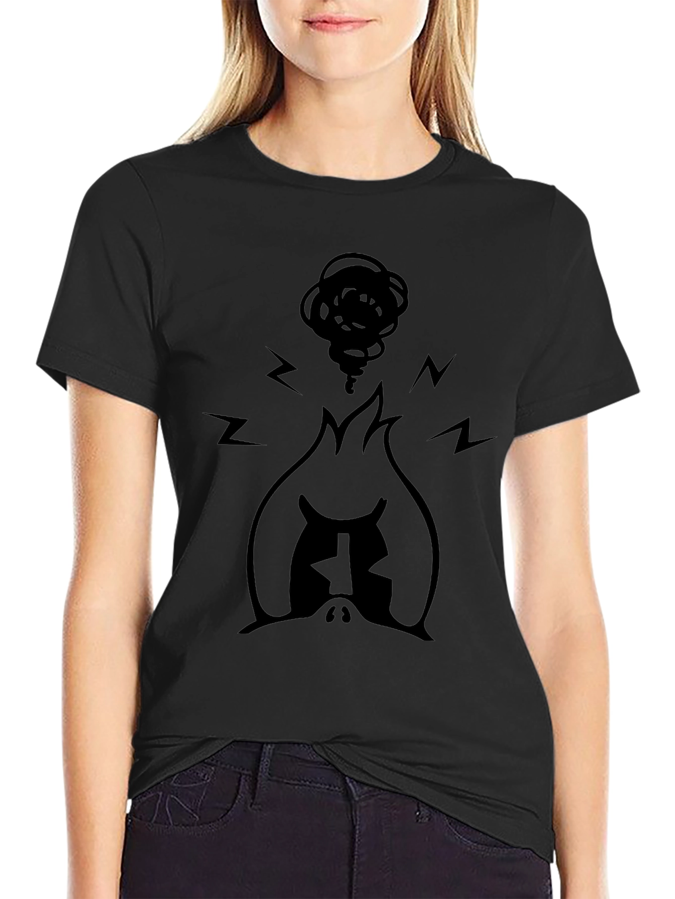 Angry Mascot Graphic Tee - Black Cotton Blend T-Shirt