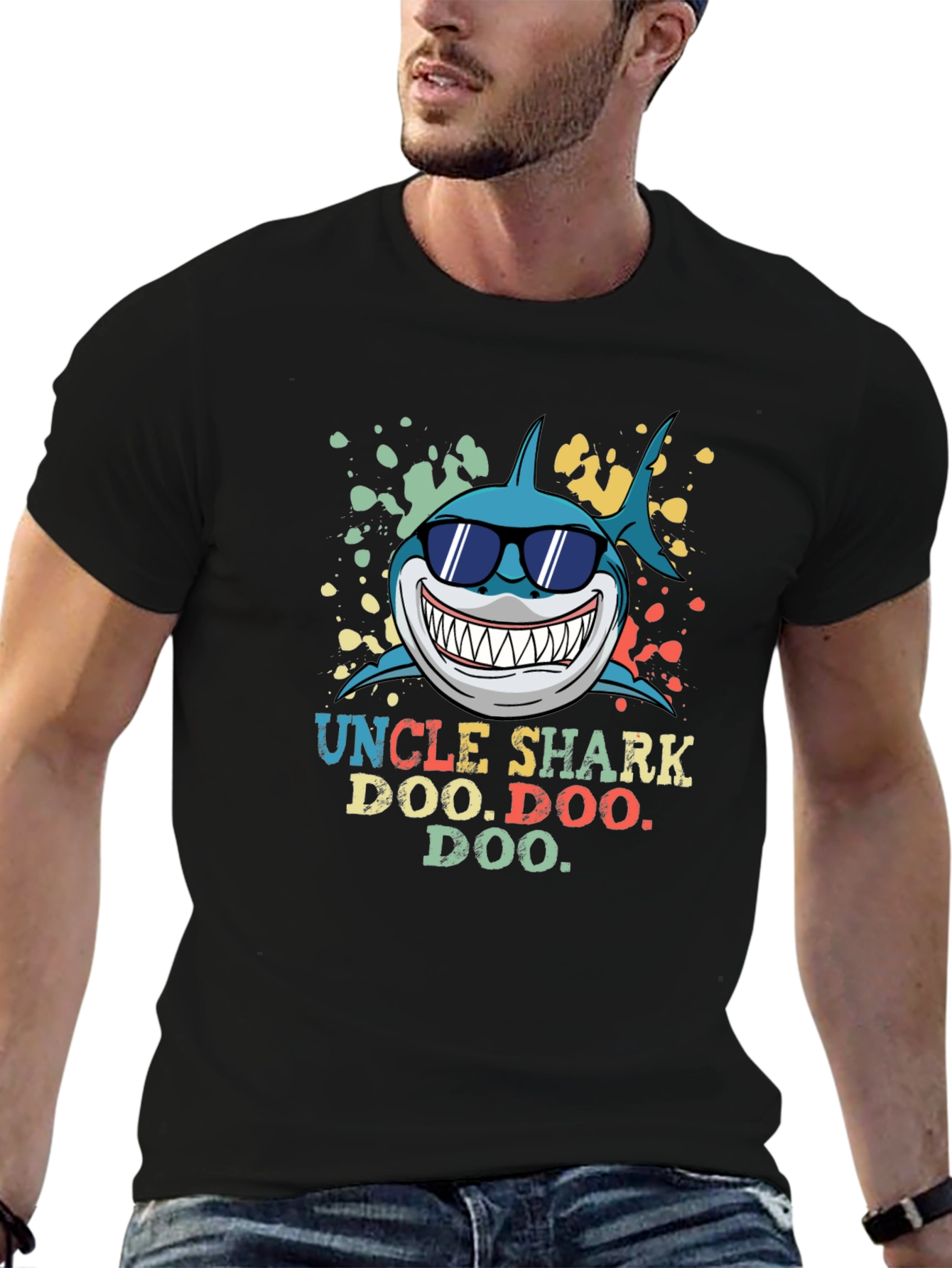 Uncle Shark Doo Doo Doo Mens Black T-Shirt