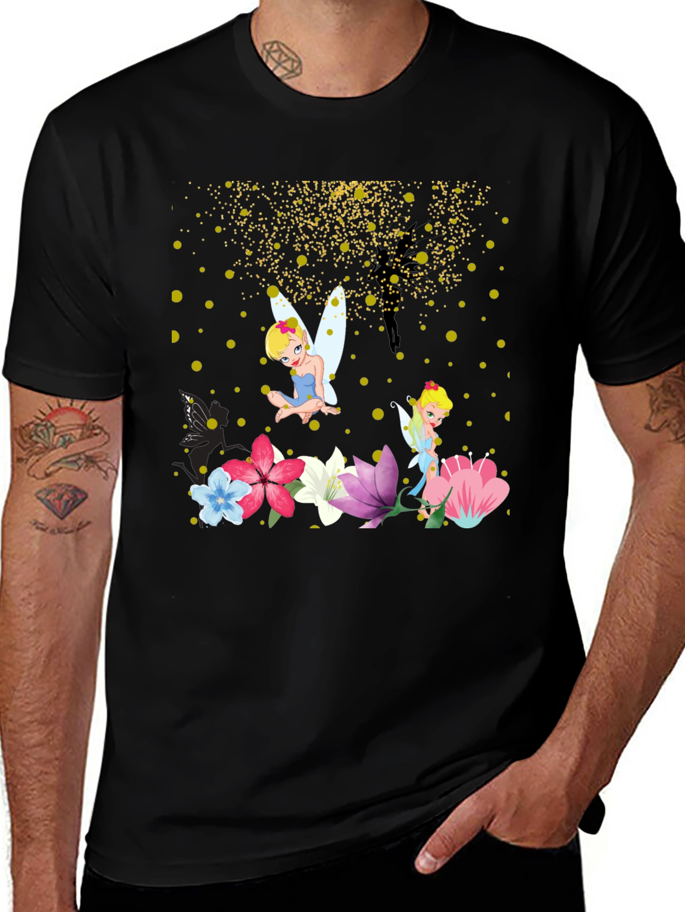 Whimsical Fairy Graphic Tee - Black Cotton Blend