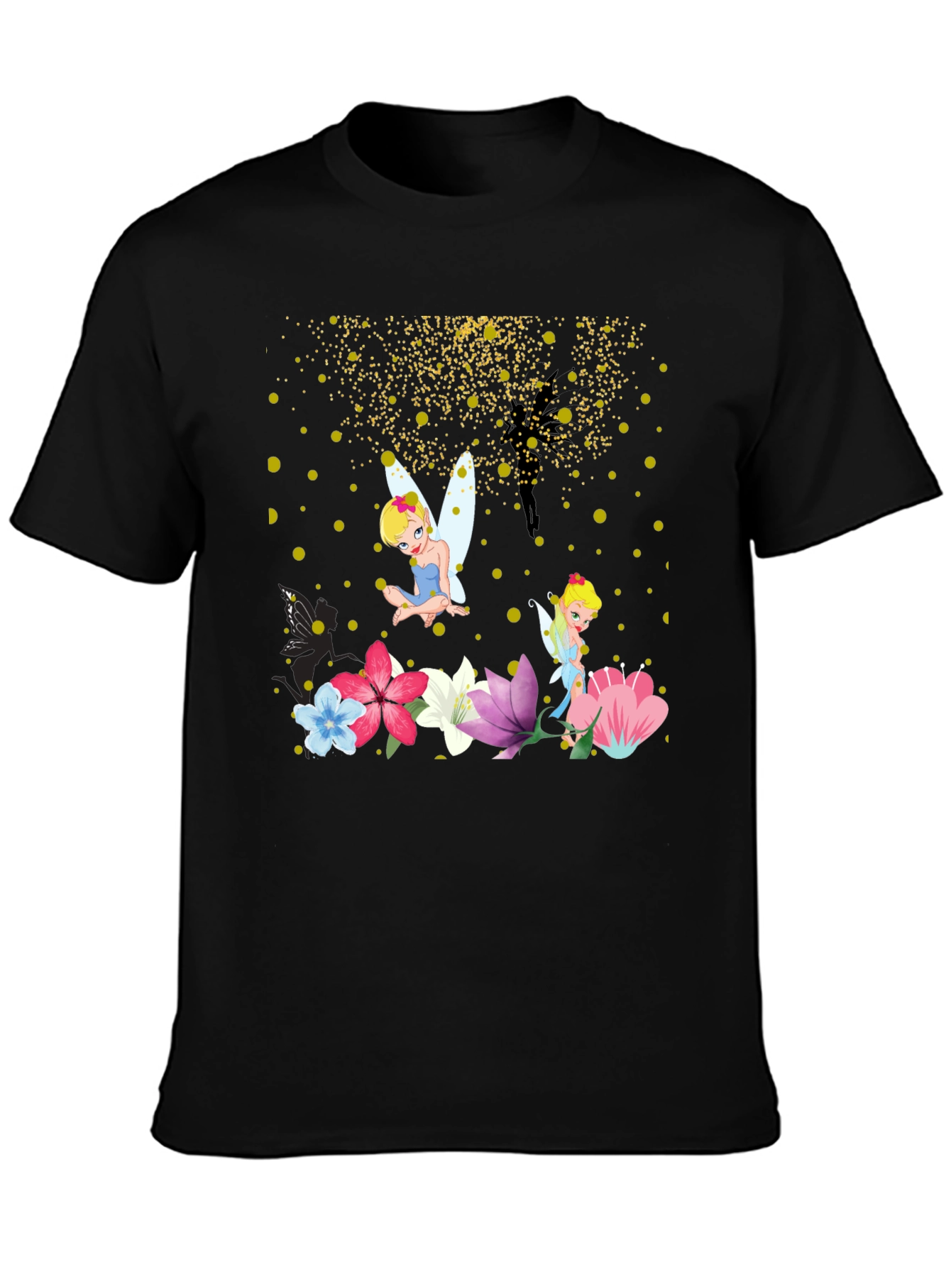 Whimsical Fairy Graphic Tee - Black Cotton Blend