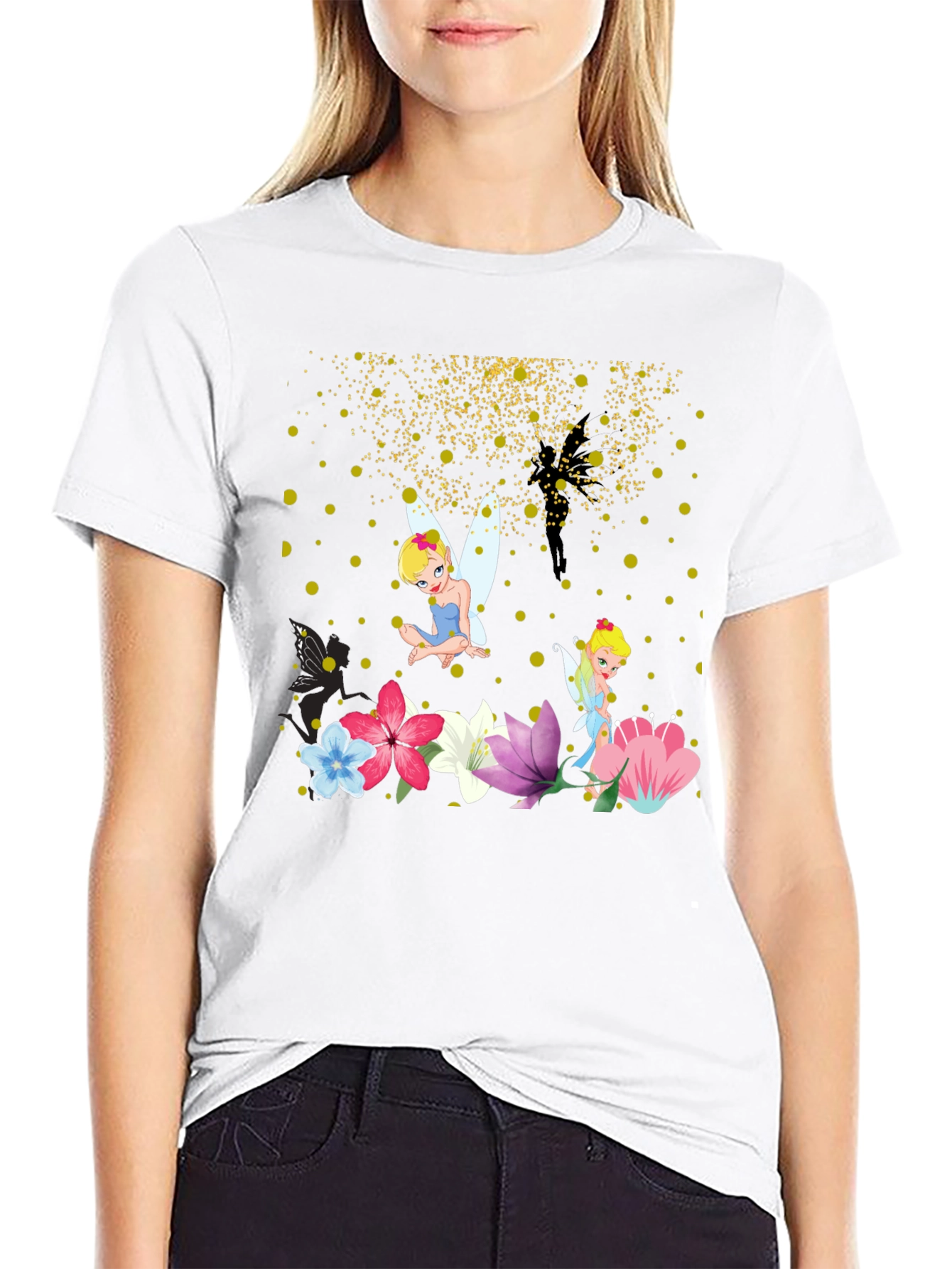 Whimsical Fairy Graphic Tee - Black Cotton Blend