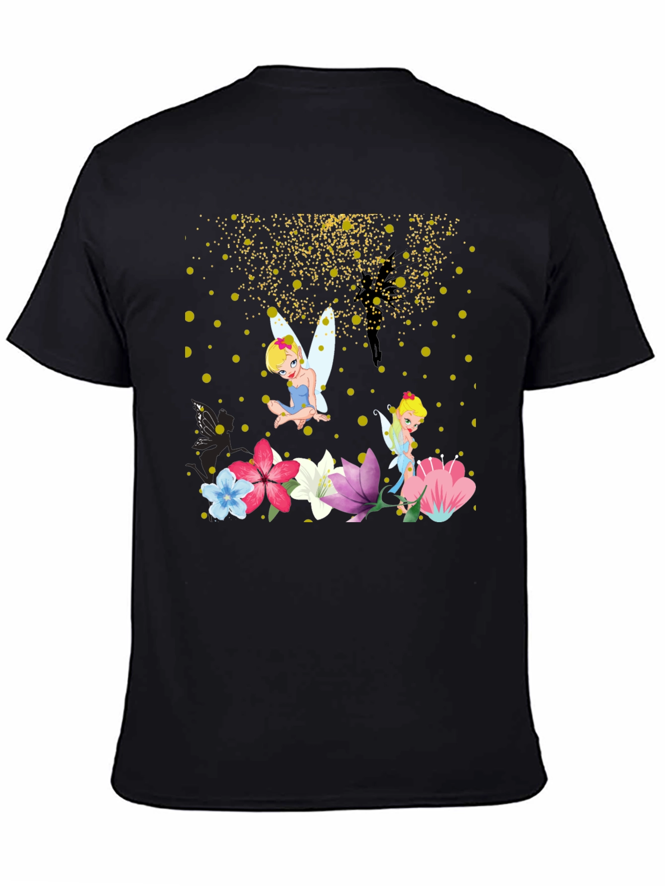 Whimsical Fairy Graphic Tee - Black Cotton Blend
