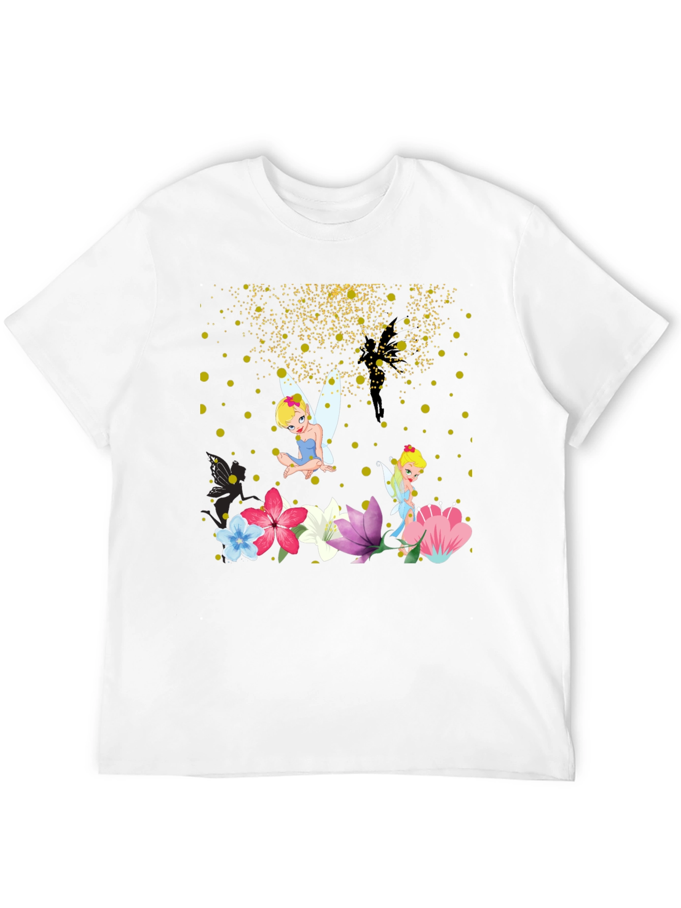 Whimsical Fairy Graphic Tee - Black Cotton Blend