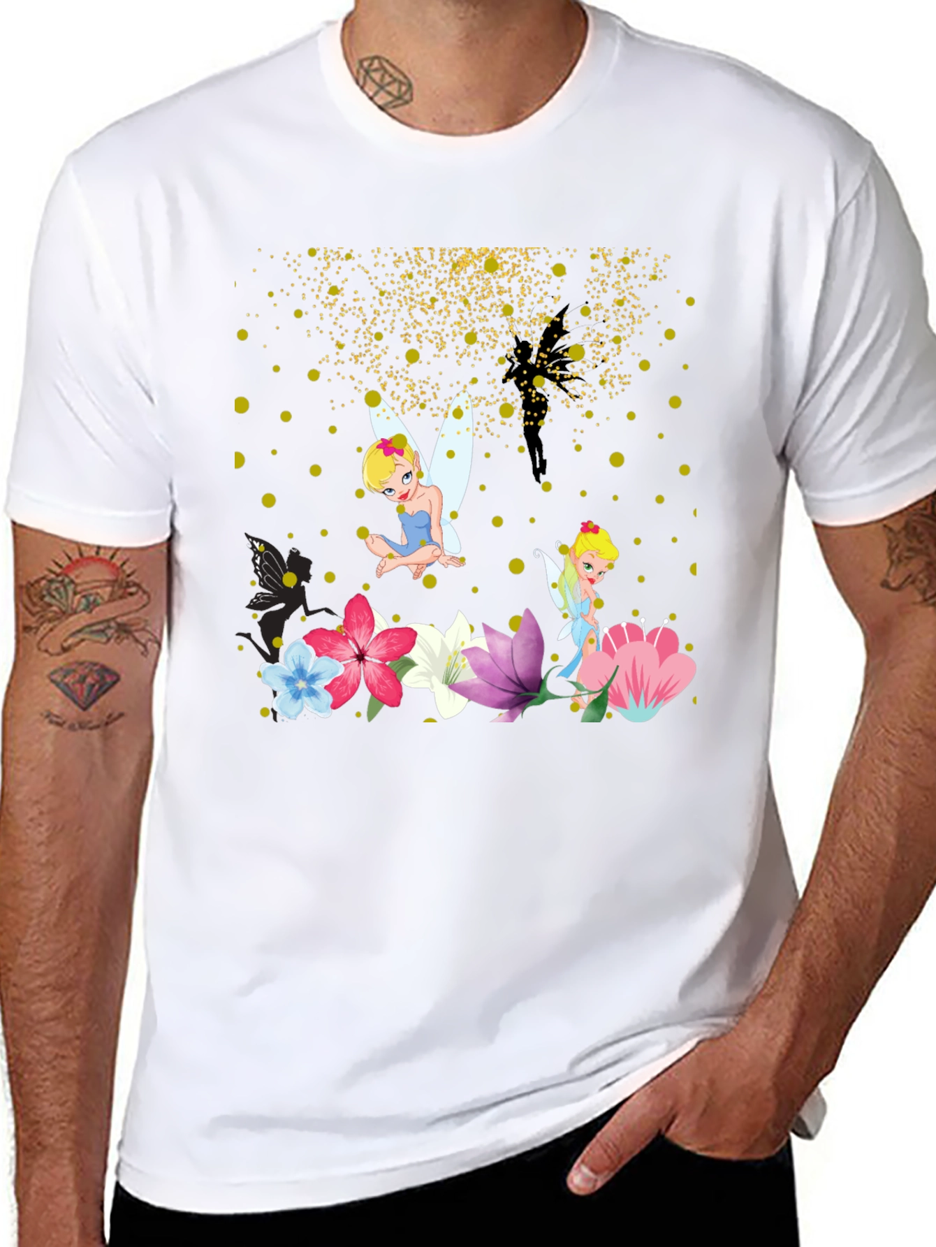 Whimsical Fairy Graphic Tee - Black Cotton Blend