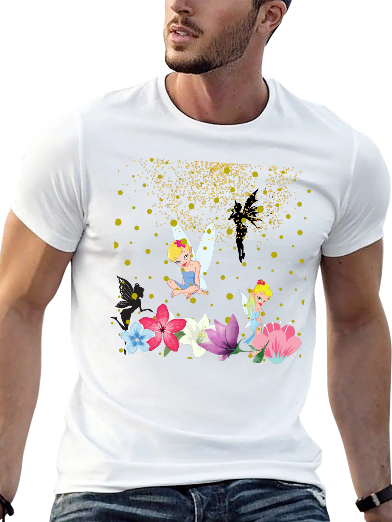 Whimsical Fairy Graphic Tee - Black Cotton Blend