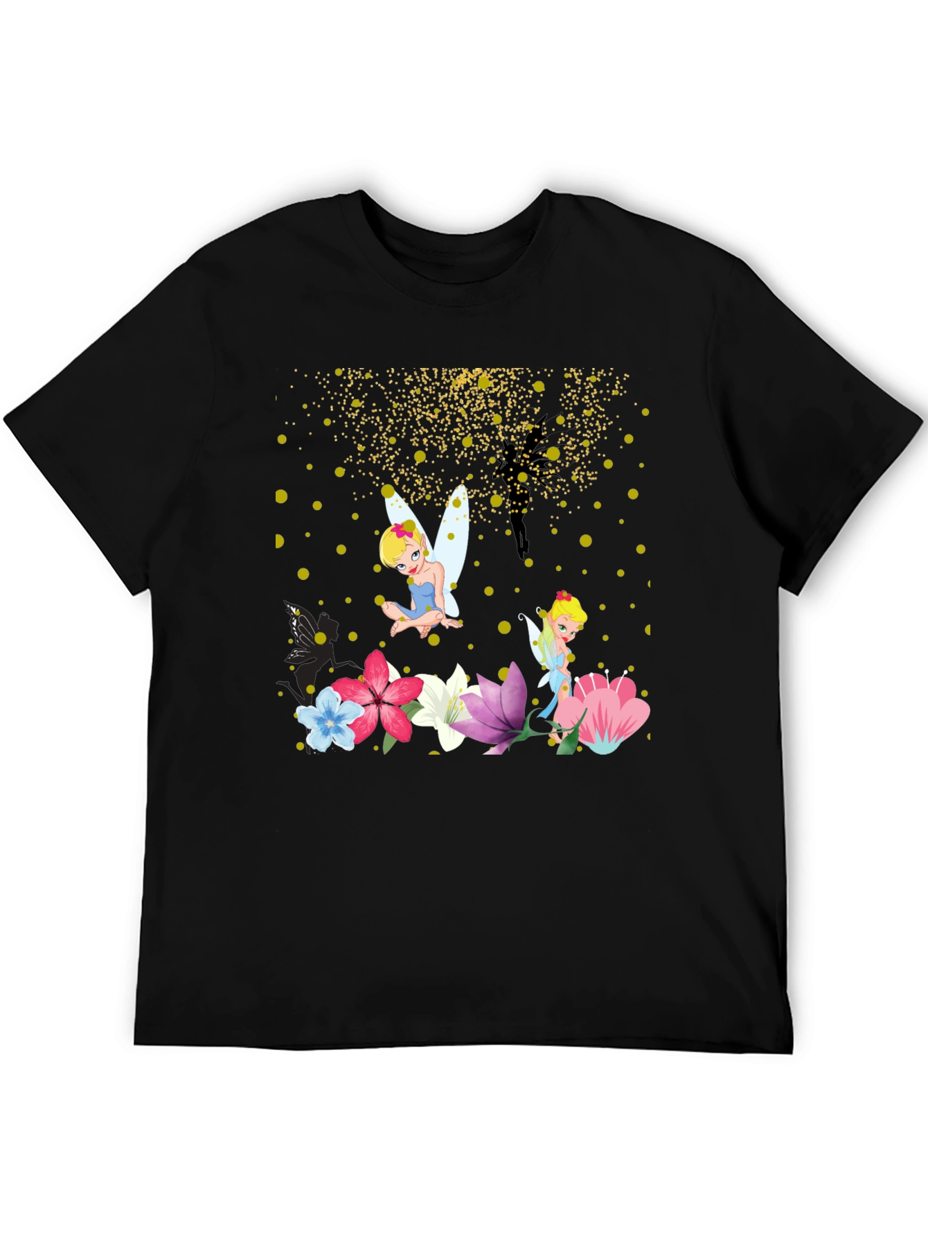 Whimsical Fairy Graphic Tee - Black Cotton Blend