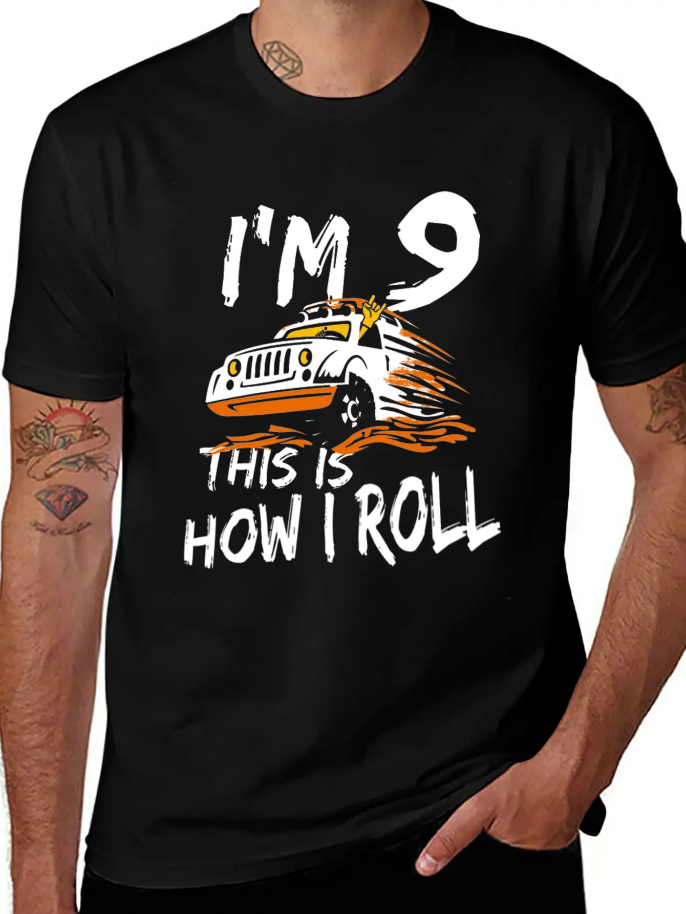 4x4 Monster Truck I'm 9 This Is How I Roll Lightweight Cotton T-Shirt – Daily Comfort Graphic Shirt