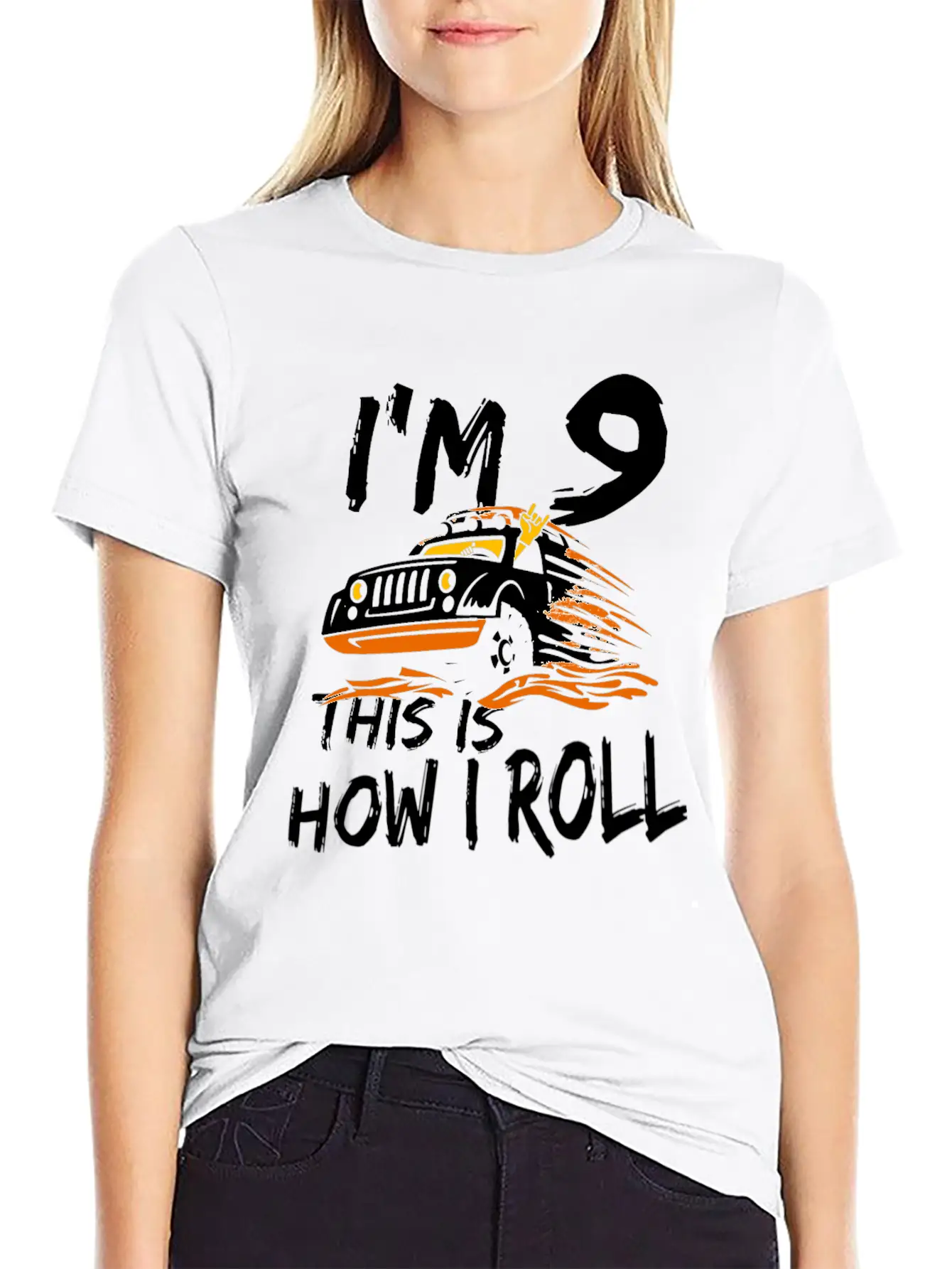 4x4 Monster Truck I'm 9 This Is How I Roll Lightweight Cotton T-Shirt – Daily Comfort Graphic Shirt