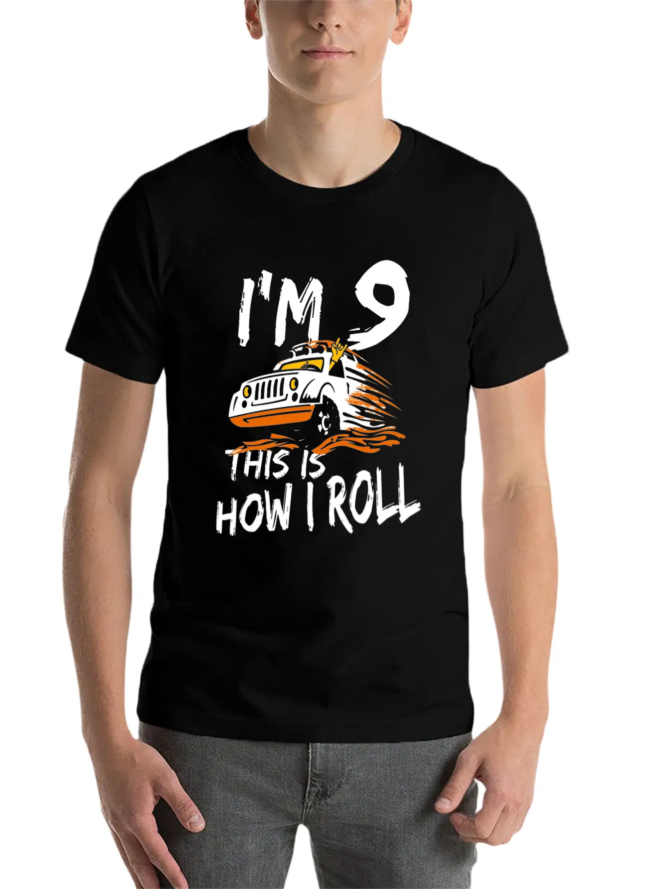 4x4 Monster Truck I'm 9 This Is How I Roll Lightweight Cotton T-Shirt – Daily Comfort Graphic Shirt