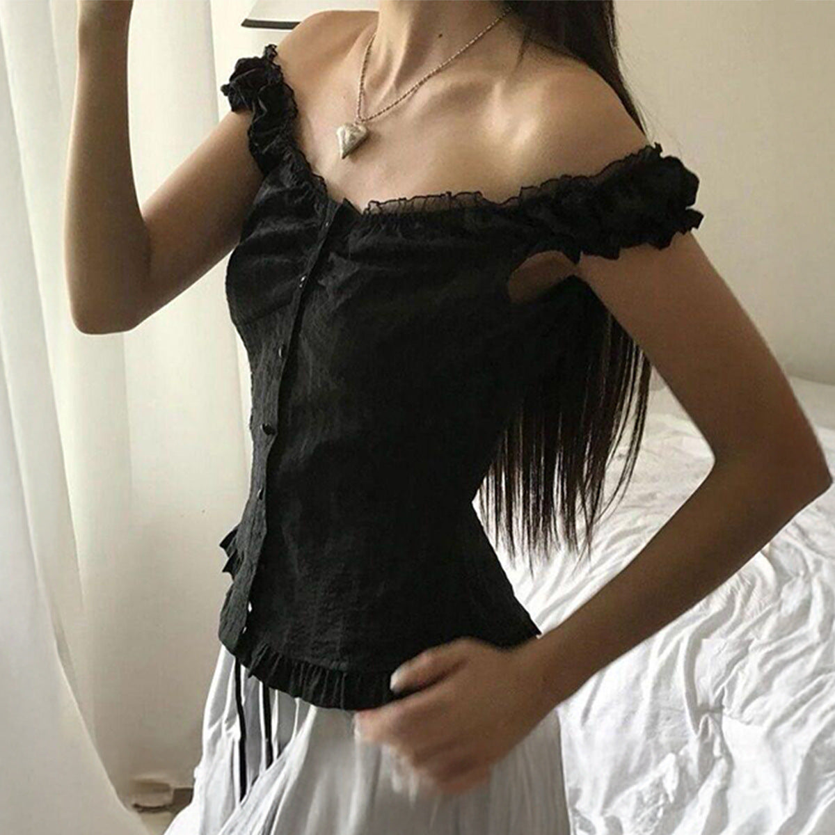 Spliced Buttoned Waist Slimming Spicy Girl Temperament Top Women's Clothing