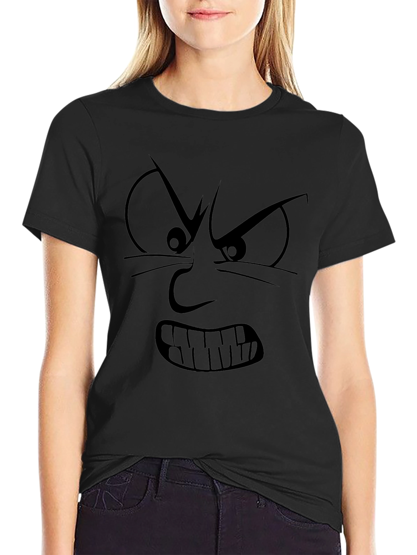 Angry Face Graphic Print Black T-Shirt