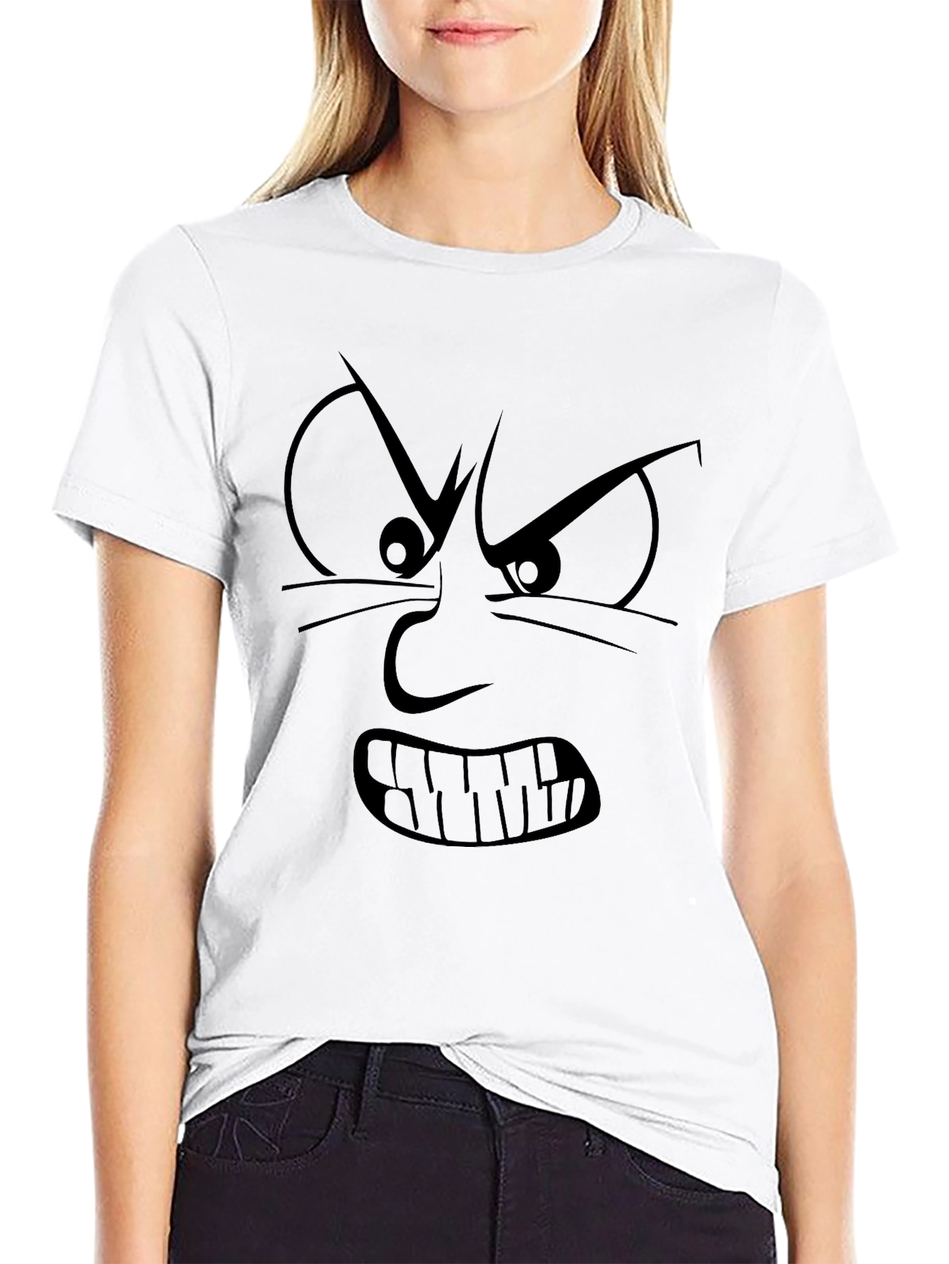 Angry Face Graphic Print Black T-Shirt