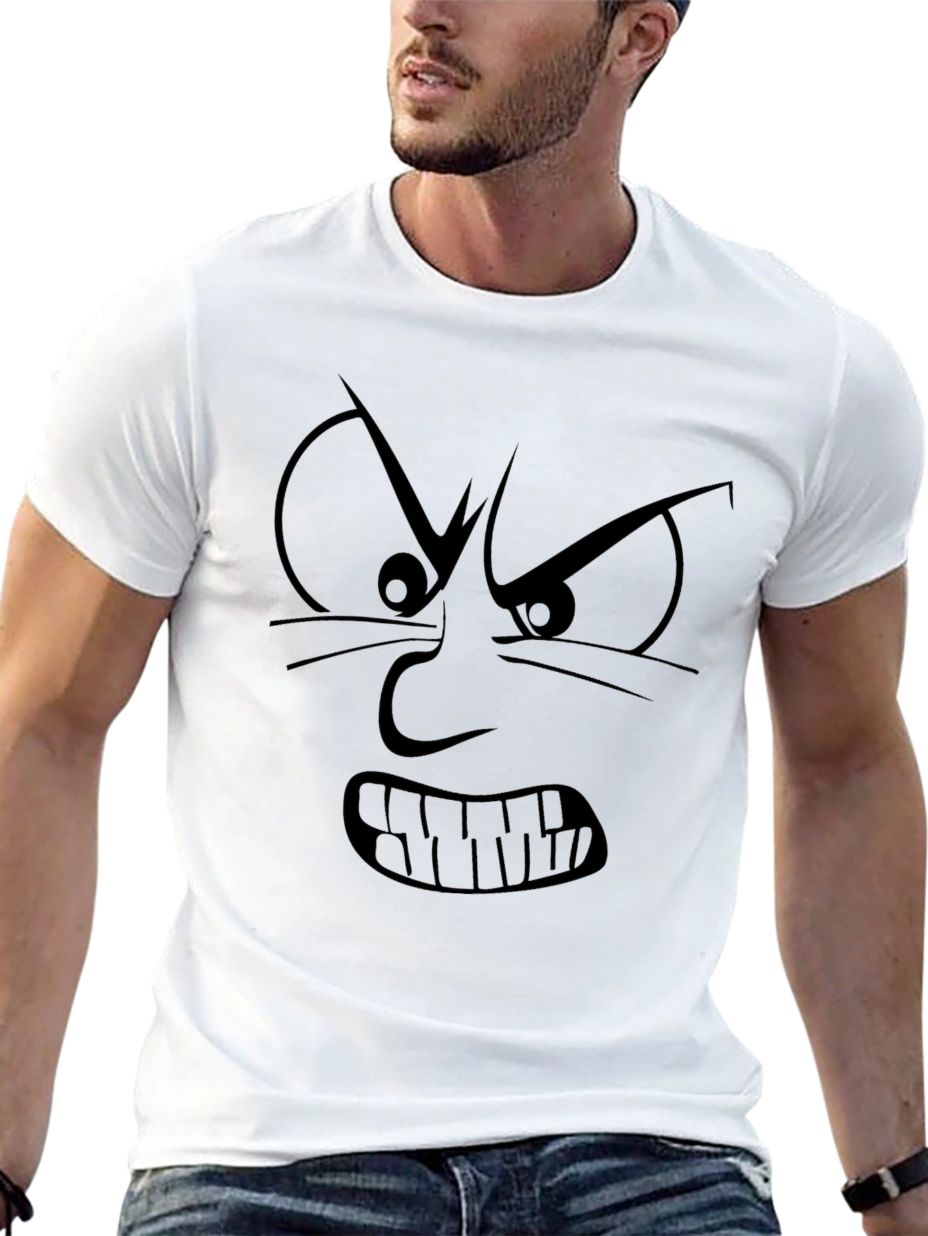 Angry Face Graphic Print Black T-Shirt