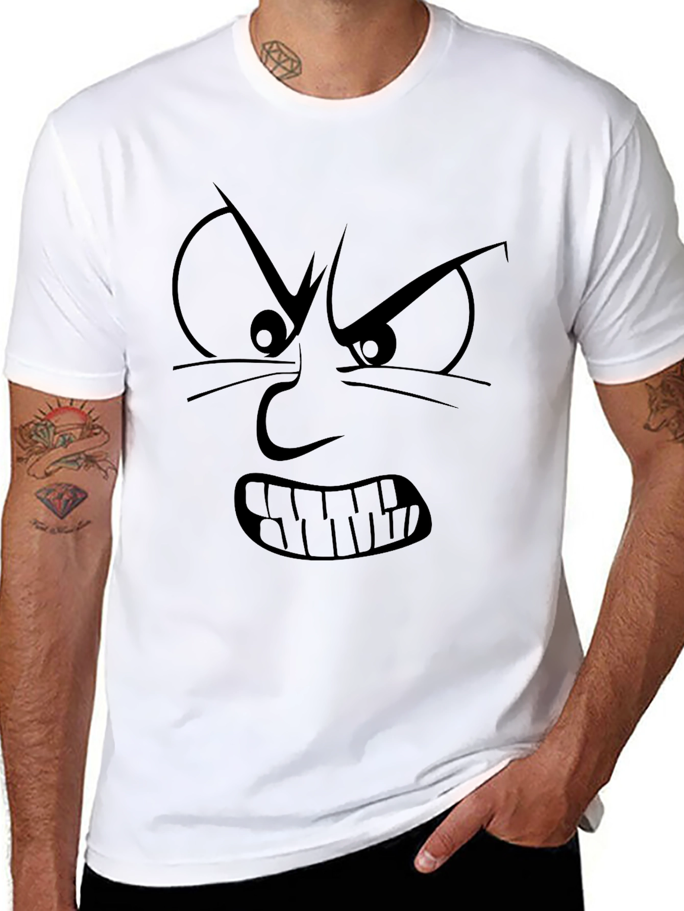 Angry Face Graphic Print Black T-Shirt