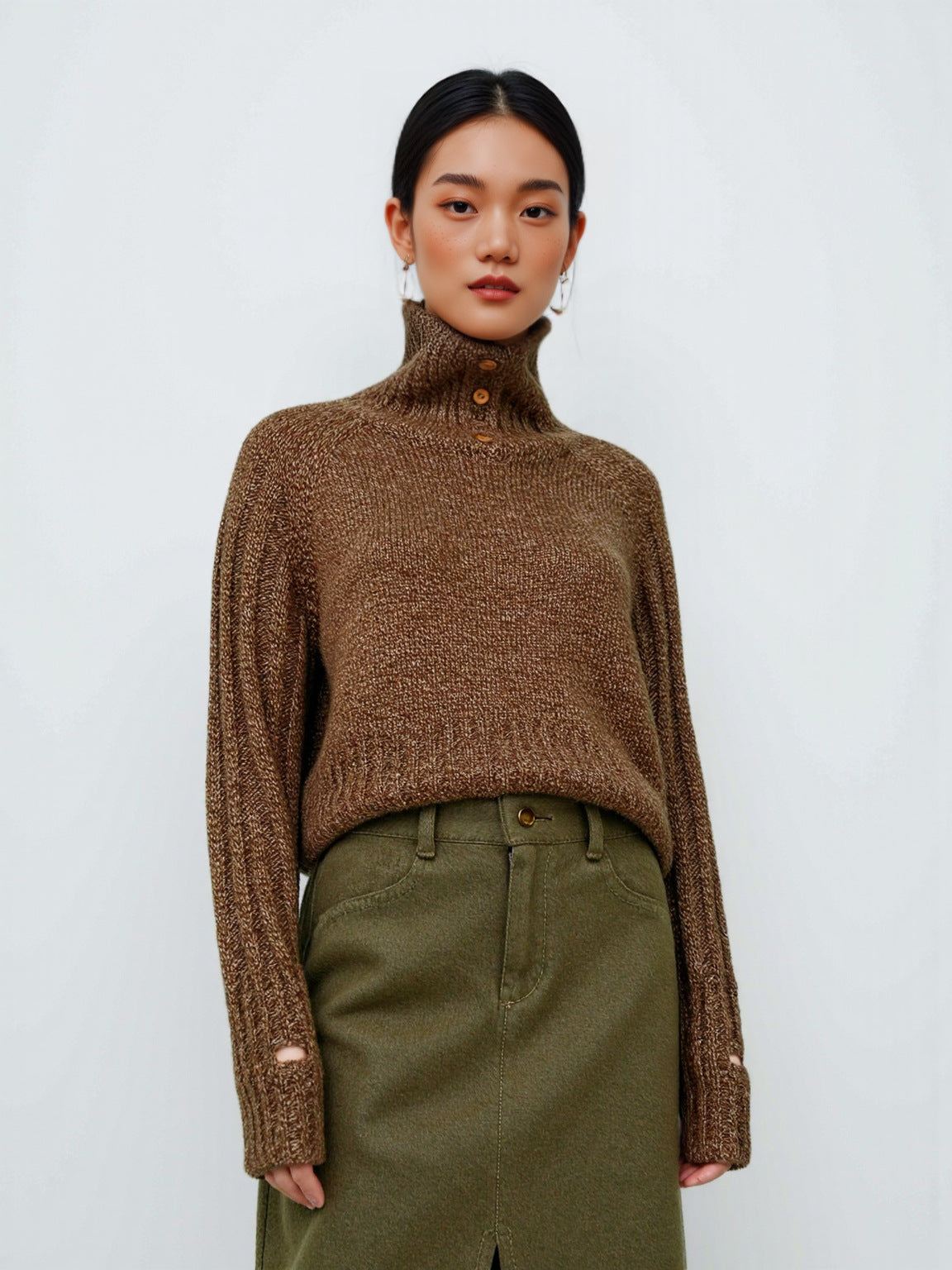 Turtleneck Sweater Women Thickened Turn-down Collar Design Loose Slimming Lazy Style Knitted Base Layer Top