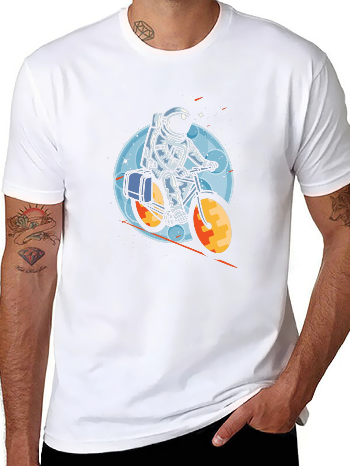 Astronaut Biker Graphic Tee - Space Adventure T-Shirt