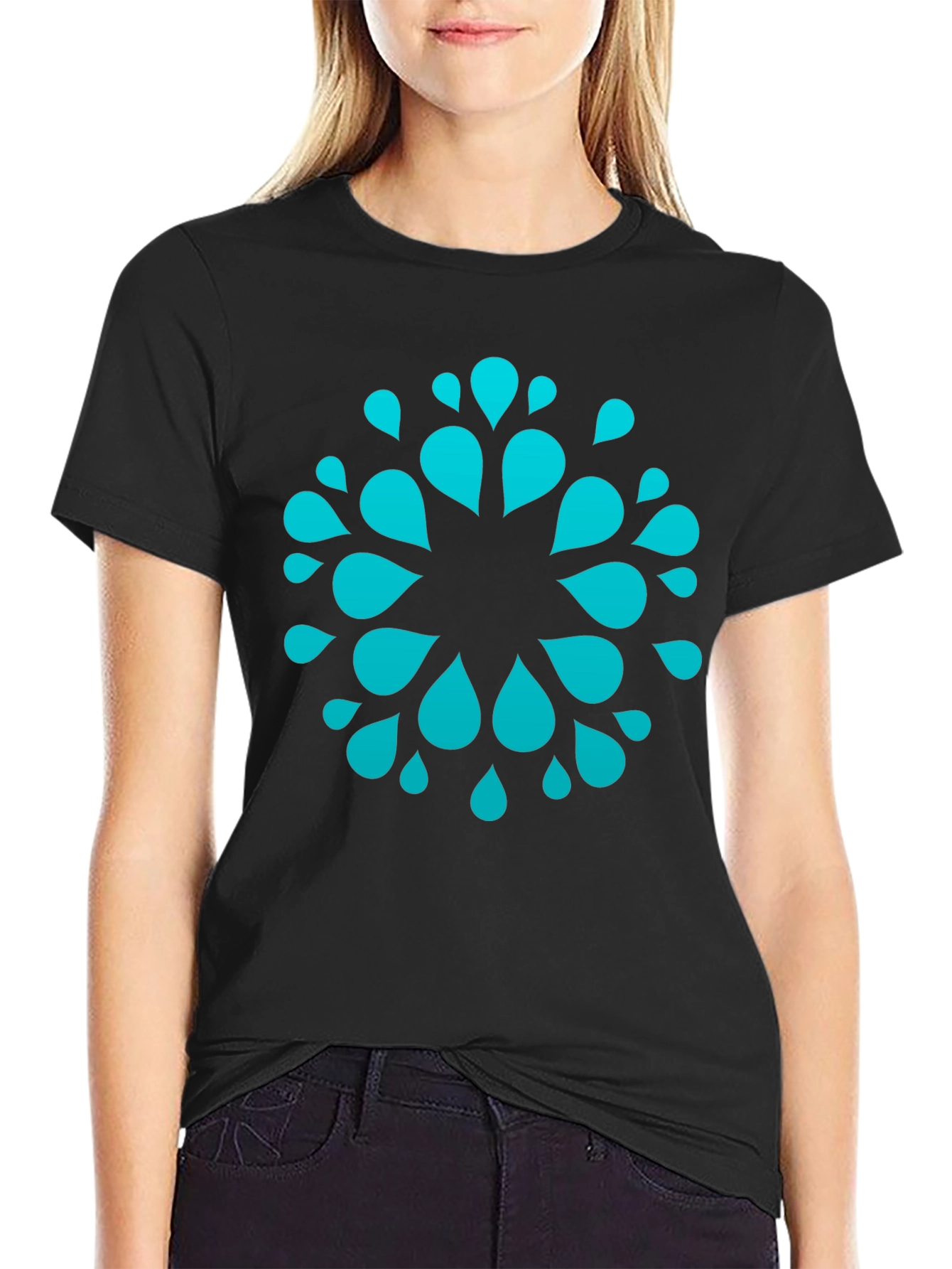 Abstract Waterdrop Graphic Tee - Modern Black T-Shirt