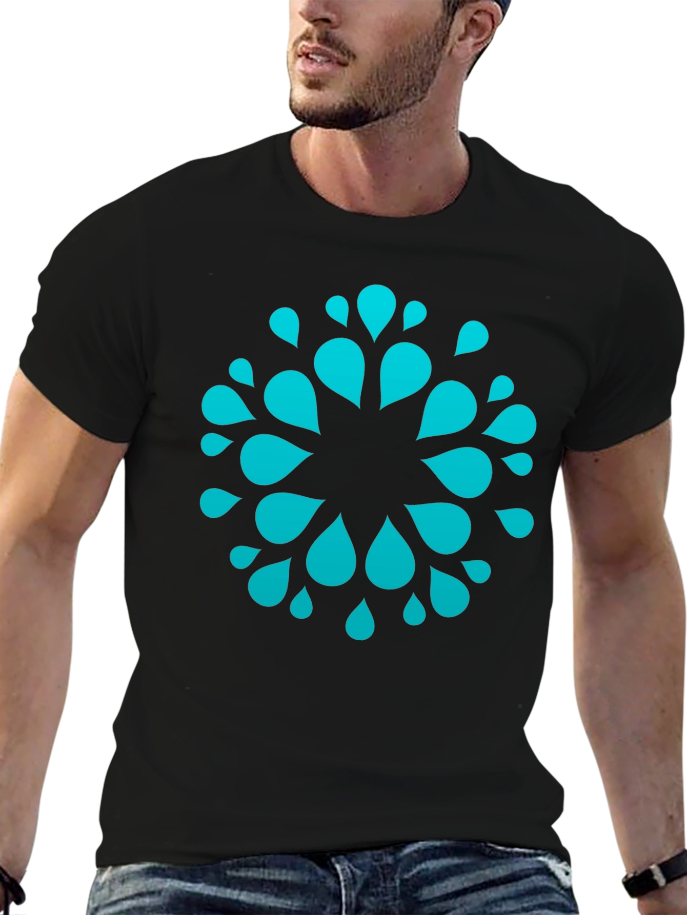 Abstract Waterdrop Graphic Tee - Modern Black T-Shirt