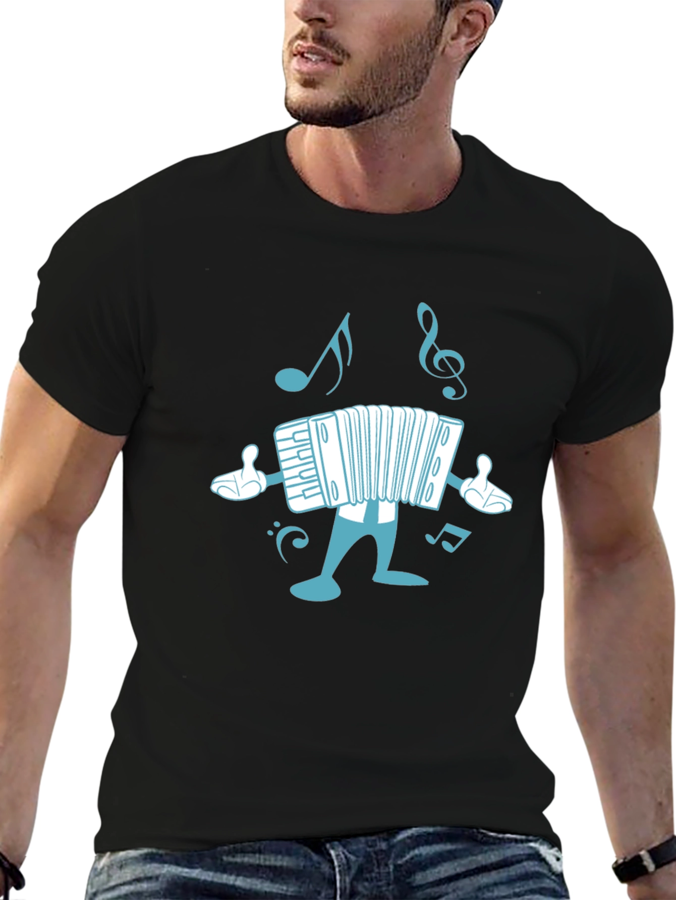 Accordion Cartoon Black T-Shirt