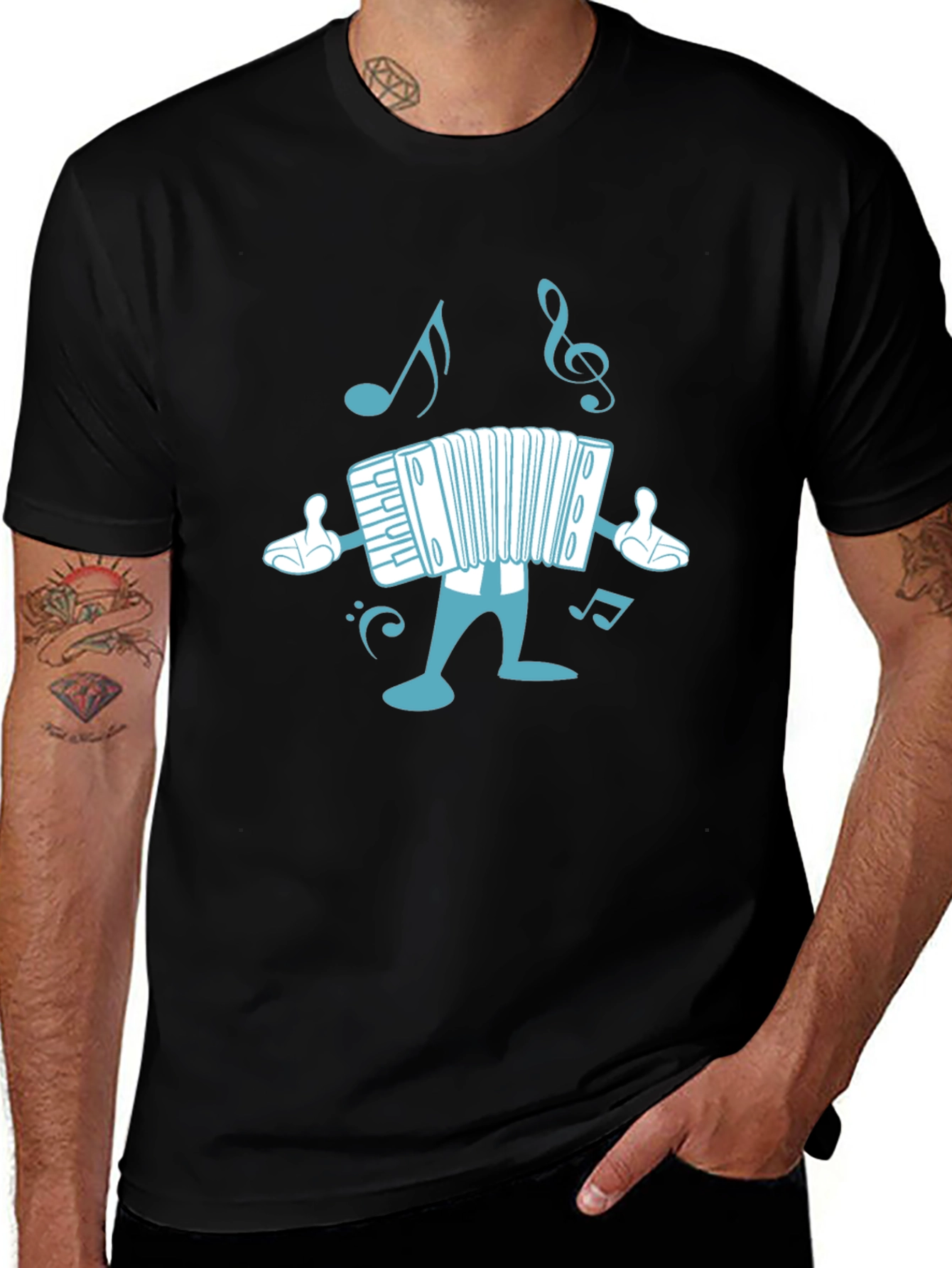 Accordion Cartoon Black T-Shirt